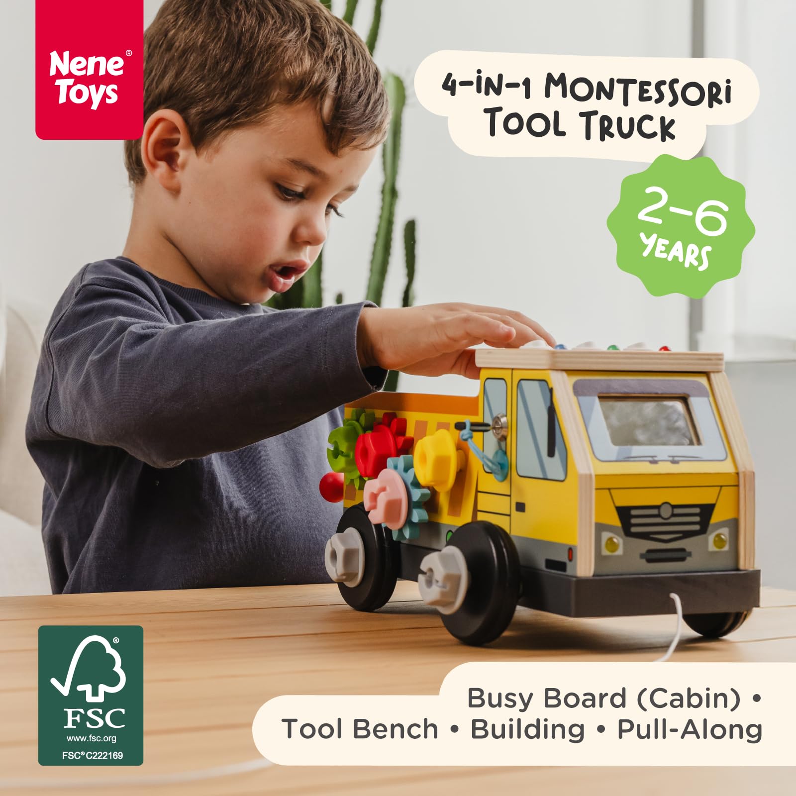 Nene Toys Montessori Busy Board drewniana ciężarówka dla dzieci w wieku od