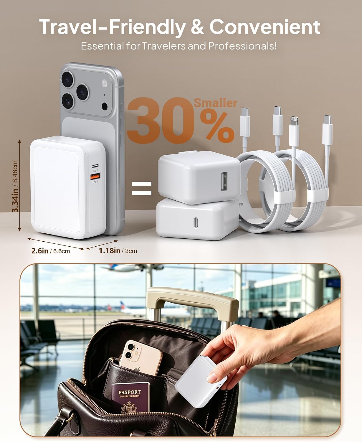 4-in-1 Retractable Wall Charger,40W Retractable Phone Charger Wall Plug,with Dual USB Ports Includes 2.6-ft Lightning& Type-C Cable Fast Charging for iPhone 17 Pro/16/15/14, iPad, Galaxy Series