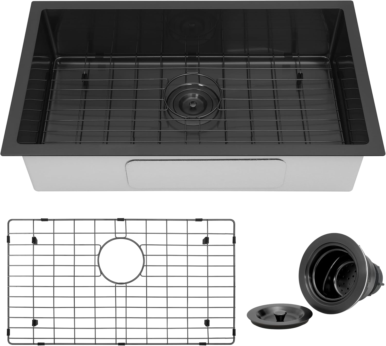 Kitsitchen Black RV Ktichen Sink,SUS304 Stainless Steel Single Bowl Black Undermount Kitchen Sink with Strainer & Bottom Gird, 27" x 16" x 7" Single Bowl Kitchen Sinks Used at RV, Outdoor