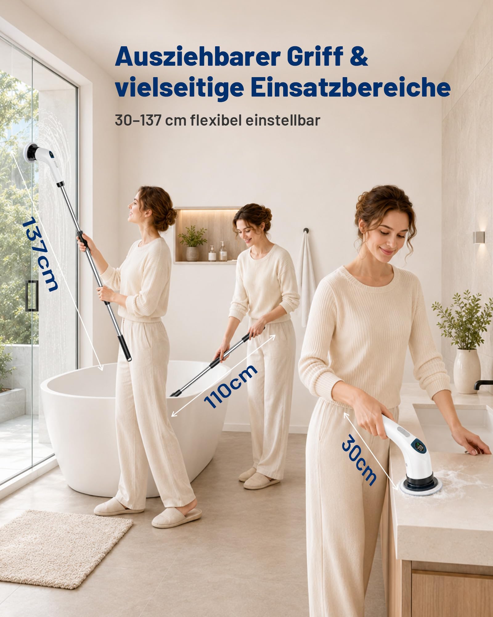 KAUGIC Cepillo de Limpieza eléctrico para baño, inalámbrico, 7 Cabezales