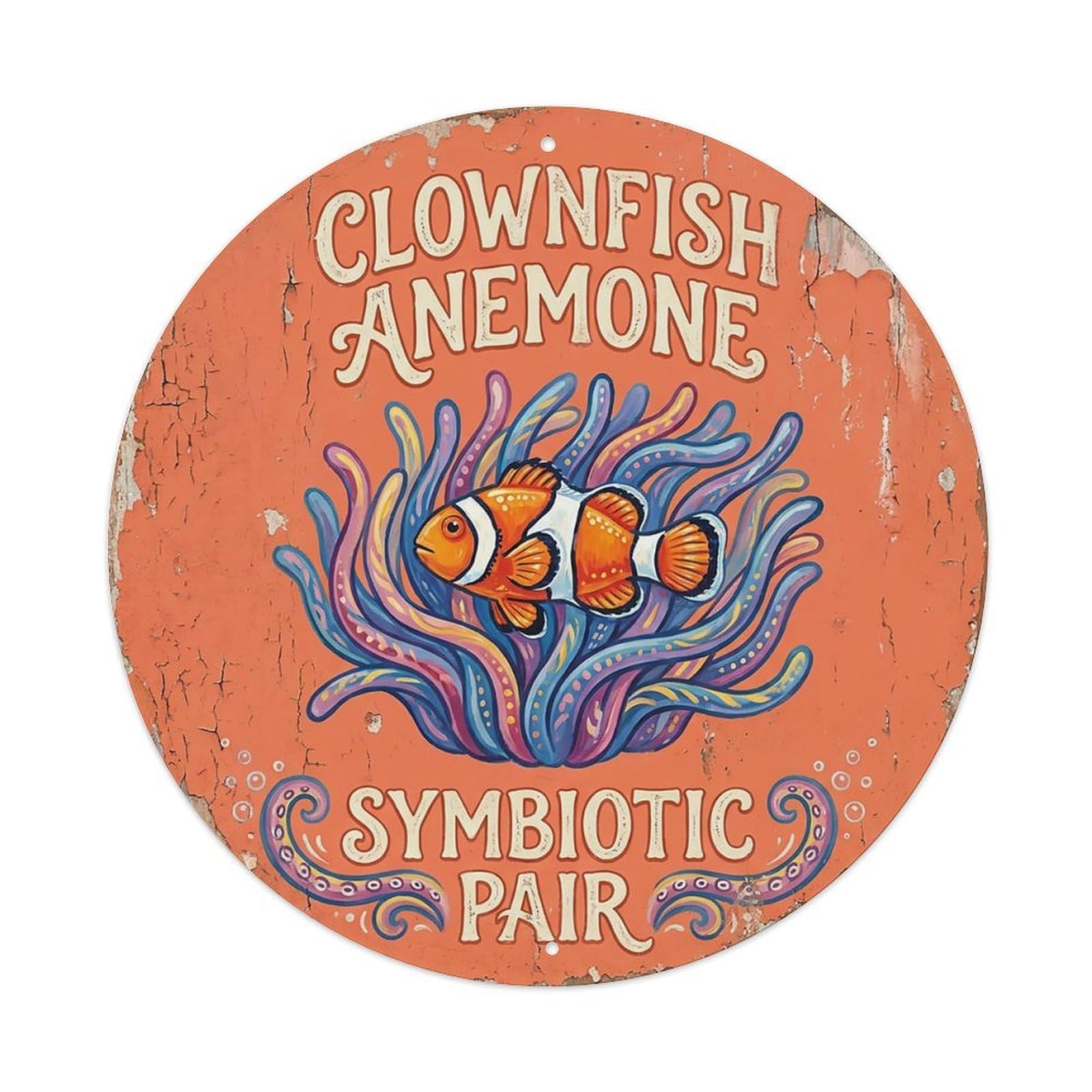 Cxhjca 8X8inch(20X20cm) Clownfish Anemone Symbiotic Pair Metal Tin Sign