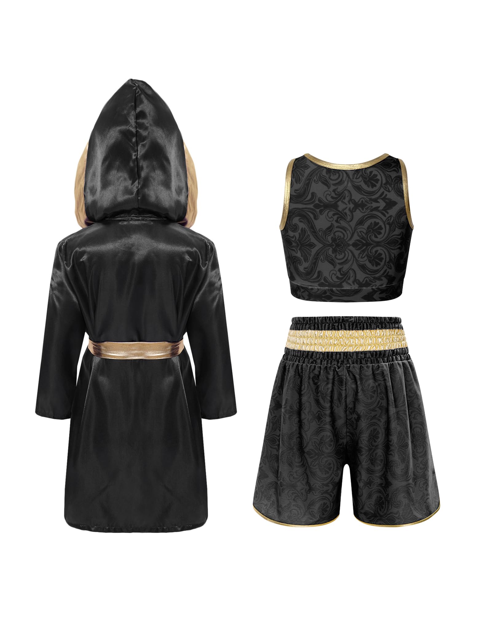Linjinx Bambini Maglietta Boxe Bambino Costume Pugile Abbigliamento Set Mma Nero 11-12 anni