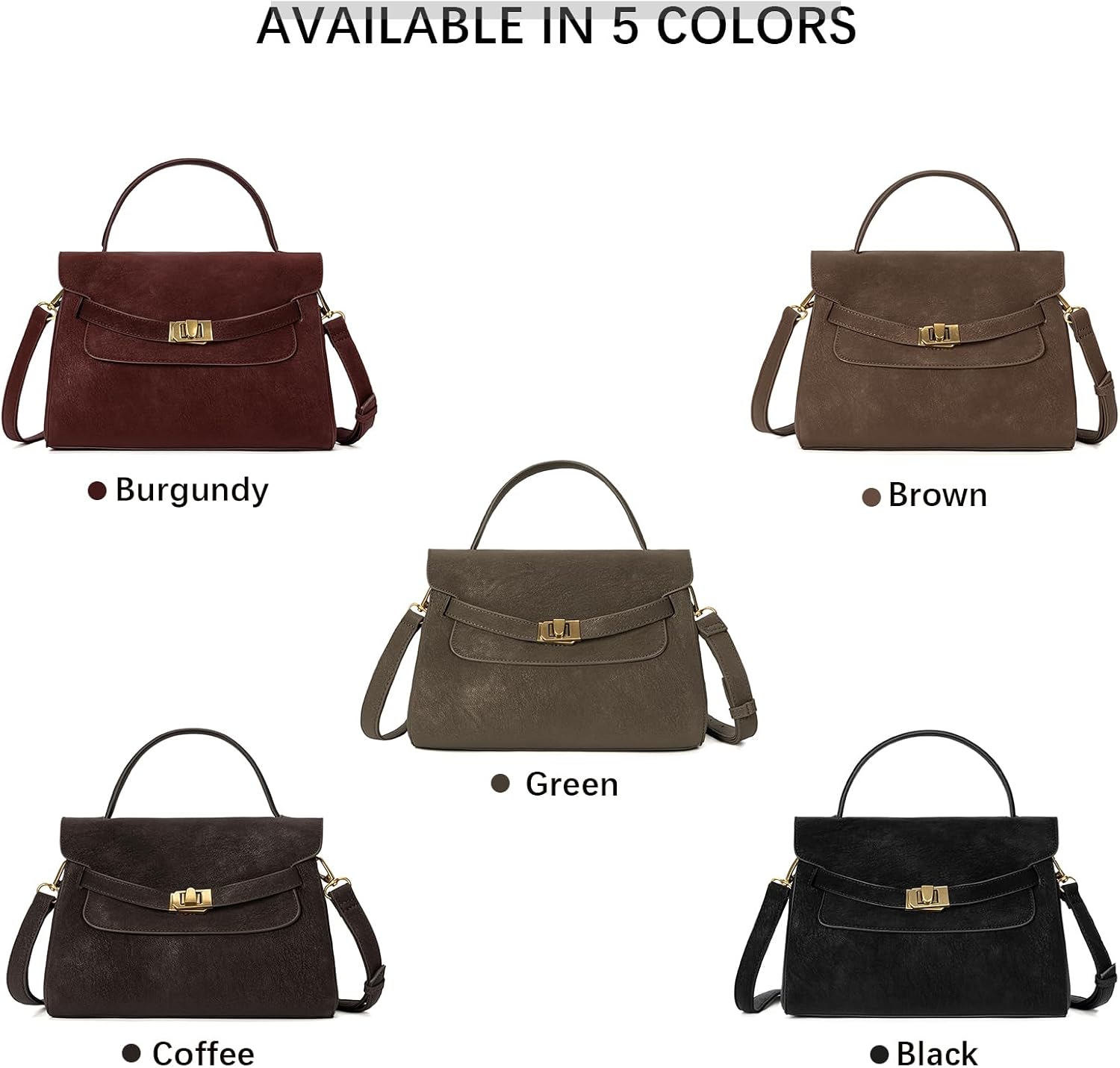 ALEX&MIA Women's Suede Top Handle Handbag with Adjustable Shoulder Strap, Vintage Flap Purse, Elegant Work & Daily Use Bag