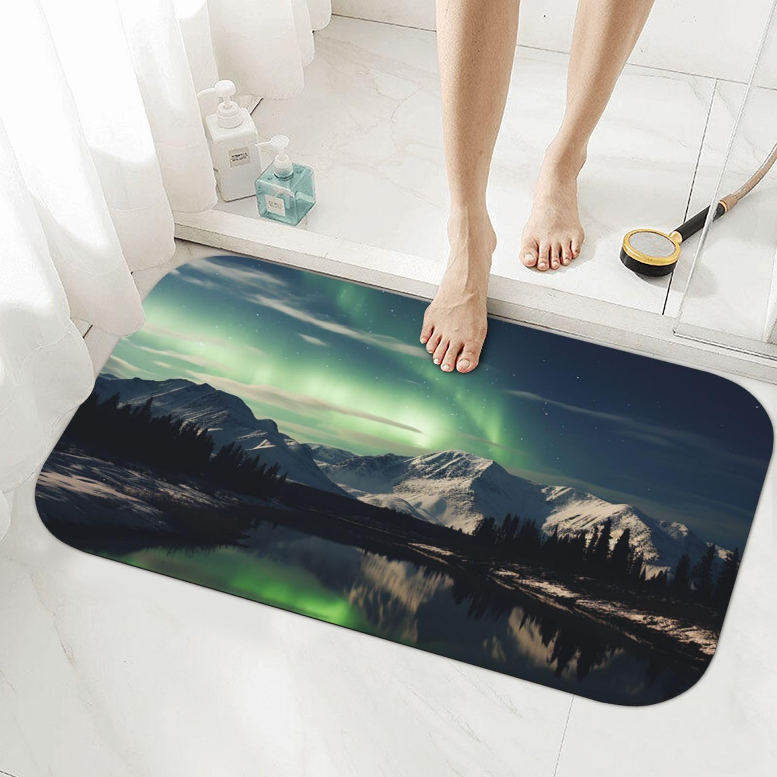 Tapis de bain en pierre Aurore du Nord pour éviter les sols mouillés et les mauvaises odeurs