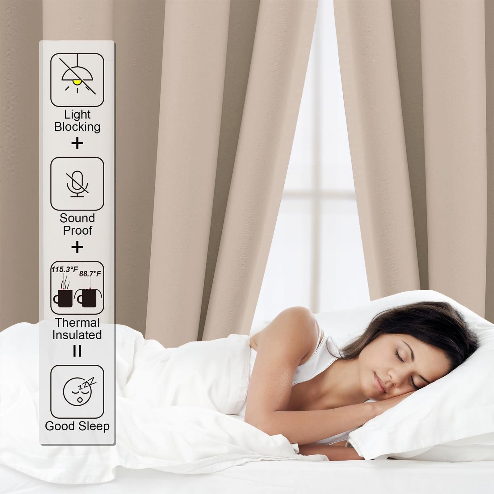CUCRAF Vorhang Blickdicht Thermovorhang Kälteschutz 2er Set H225 x B140 cm Verdunklungsvorhänge Beige Gardinen mit Ösen, Weich und Langlebig Schallschutz Vorhang für Schlafzimmer Wohnzimmer