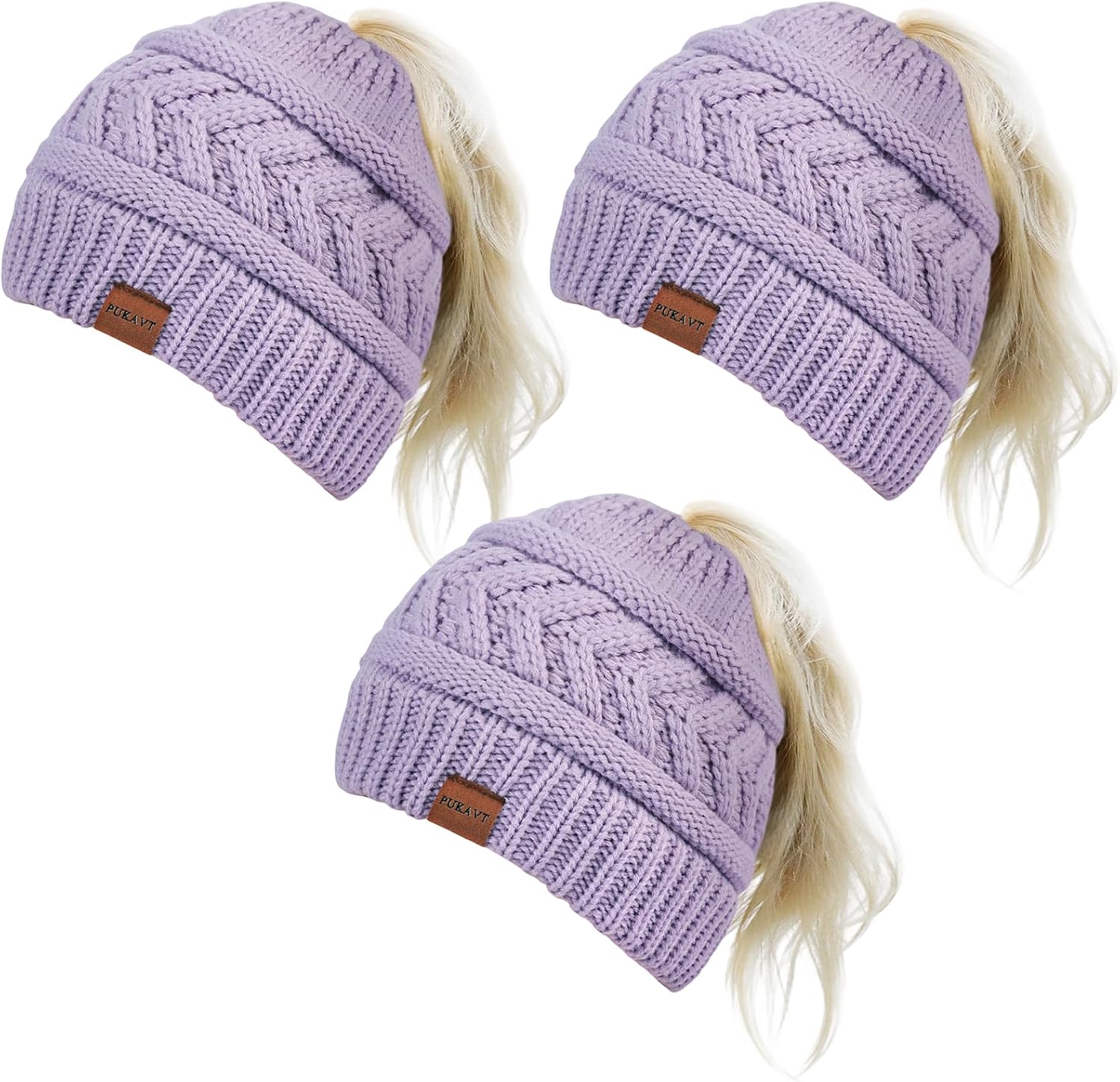 Pukavt 1-3 Pack Winter Hat Ponytail Beanie Hat for Women