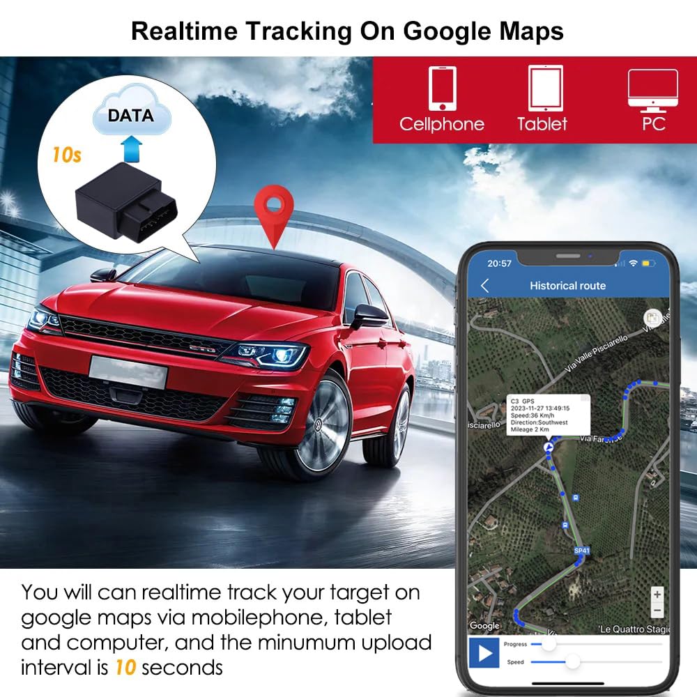 Traceur GPS Voiture sans Abonnement-localisateur Voiture OBD II Tracking Device-Tracker for Car Location and Speed-Mini OBD GPS traqueur for Vehicles- Localisateur de Camion GPS 4GTK816