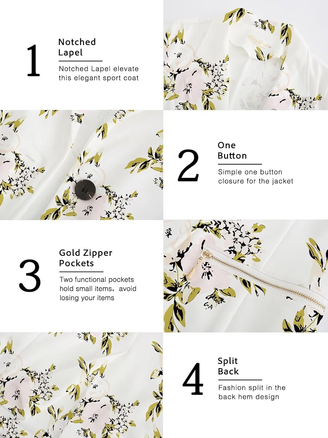 Genhoo Women's Long Sleeve Blazer Open Front Cardigan Jacket Work Office Blazer with Zipper Pockets - Image 5