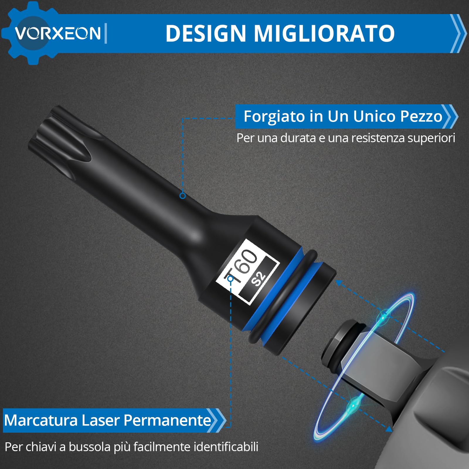 Set 16 PZ Chiavi a Bussole H e T in Acciaio S2 con Attacco da 1/2"