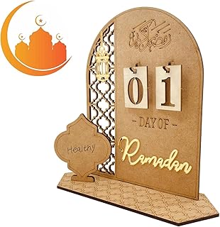 Ramadan Countdown Calendar, Wooden Decorative Countdown Calendar for Eid al-Fitr, 30 Days Before Eid Mubarak, Muslim Ramadan Party Home Decor, 2023 Kids New Ramadan Gift (Style A)