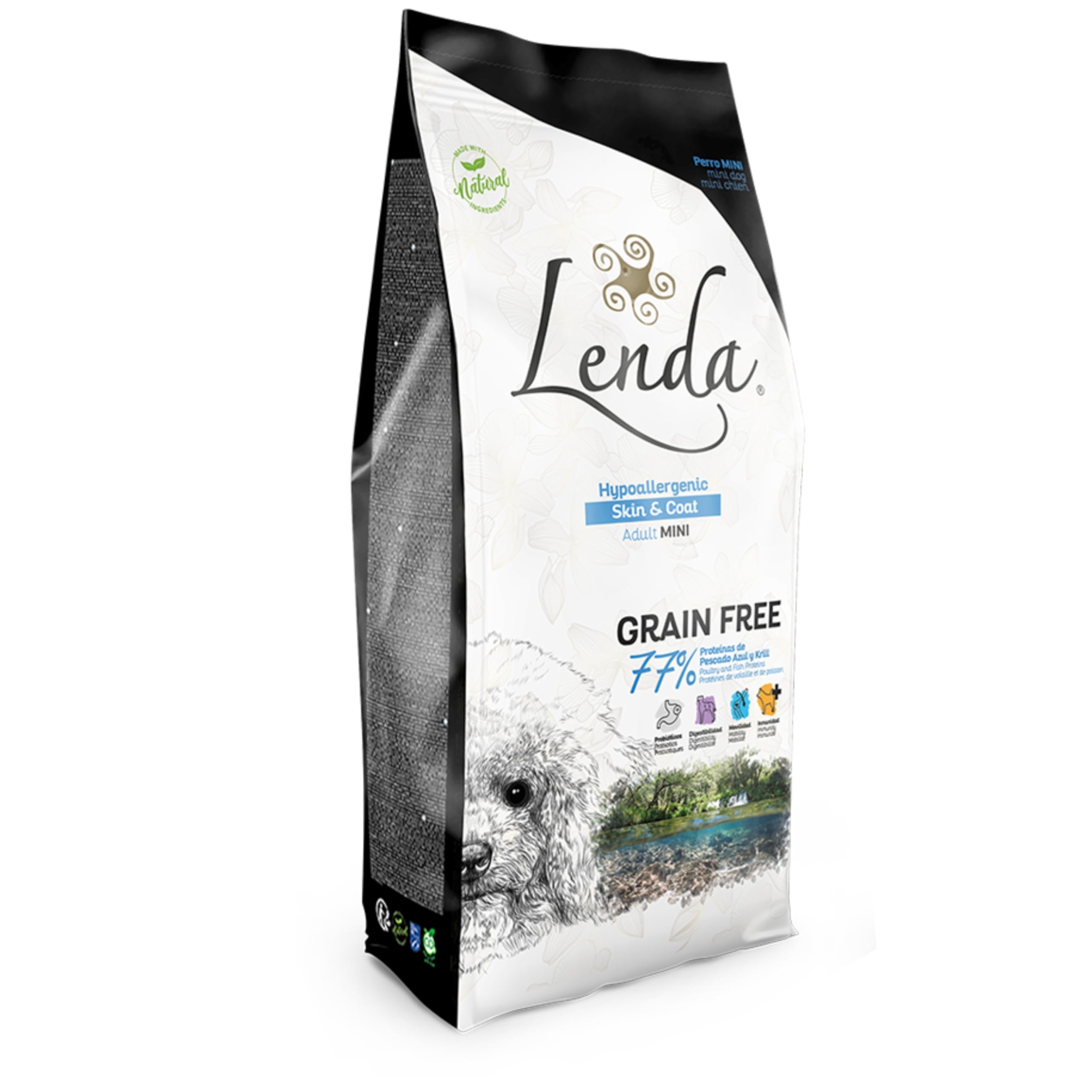 Lenda Hypoallergenic Mini Skin & Coat 2Kg - Pienso Hipoalergénico para Perros de Raza Pequeña con Alergias | Comida para Perros Pequeños | Pienso para Perros Natural y SIN Cereales