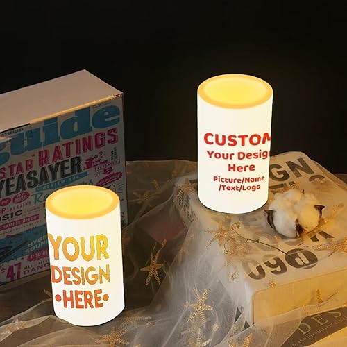 Miniatura 6 de Velas sin llama personalizadas que funcionan con pilas con temporizador remoto que cambia de color, personaliza fotos, imágenes, texto, velas de té