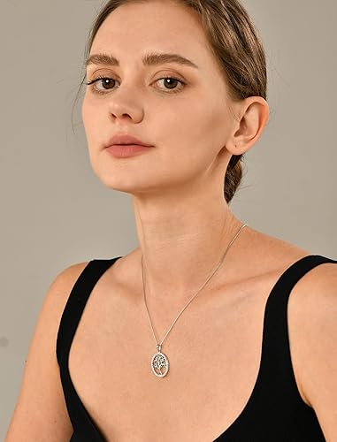 Miniatura 3 de YL Collar de árbol de plata de ley 925 con colgante de árbol de la vida, piedra natal redonda, halo familiar, joyería para mujer