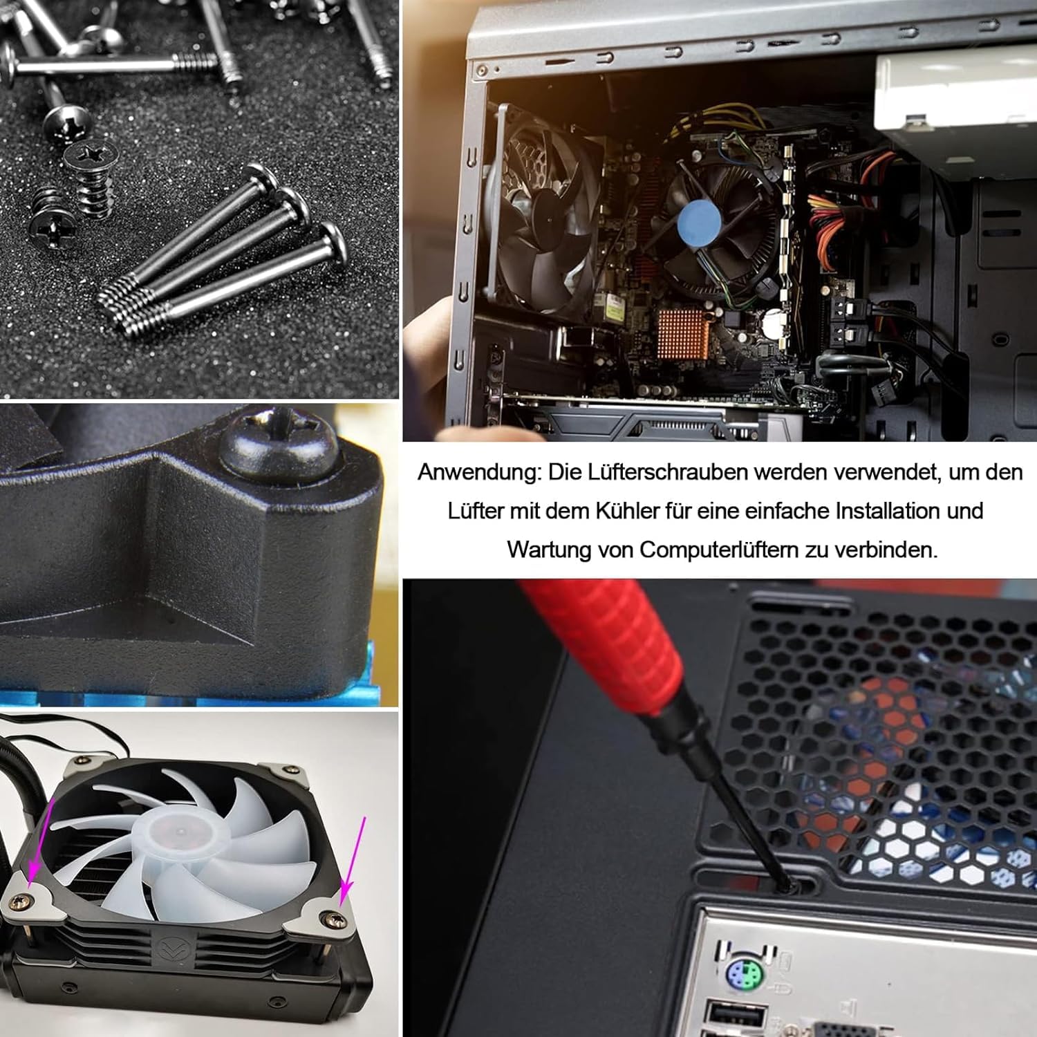 100 Pezzi Kit Viti per Ventole Computer Testa Piatta 2 Tipi Nero
