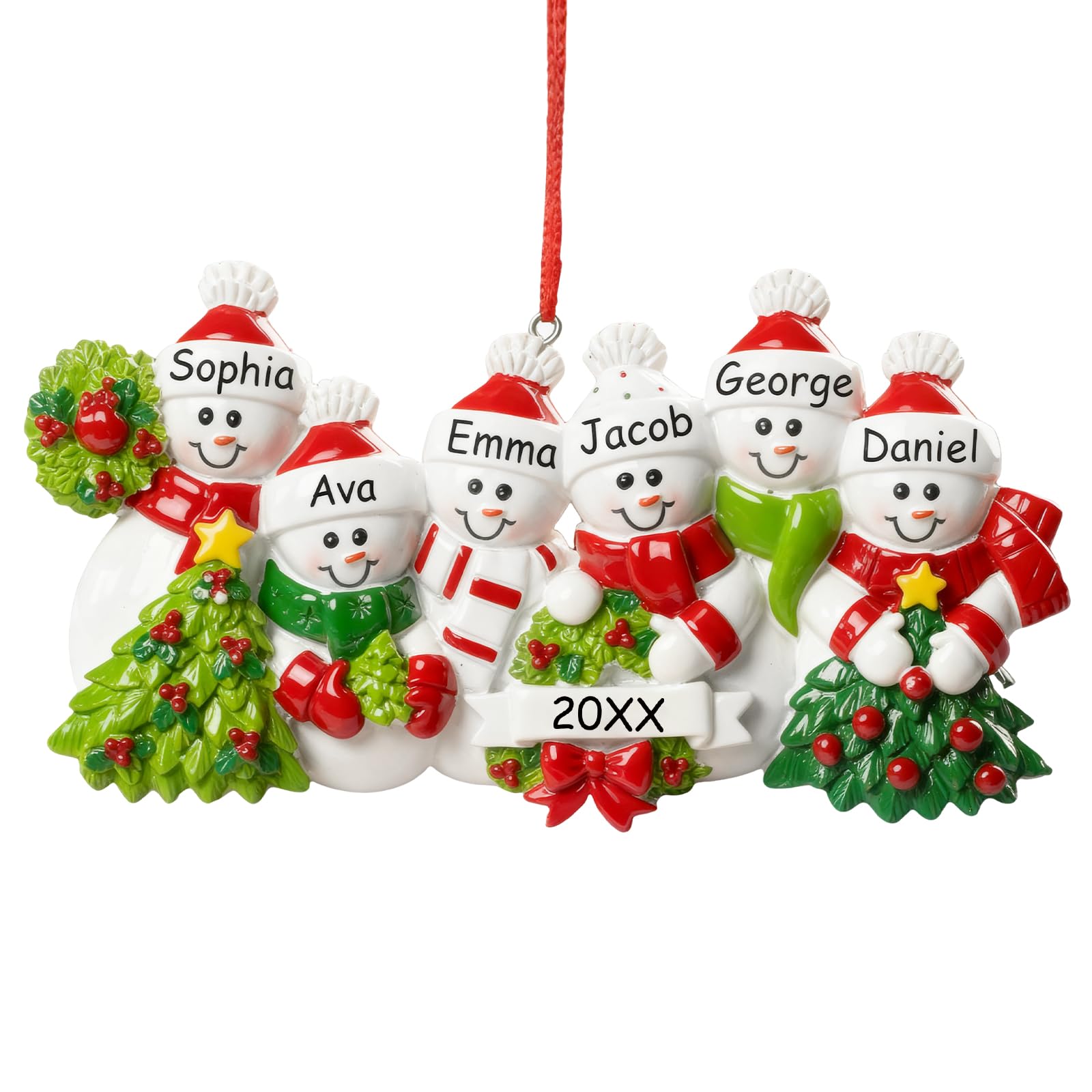 iDIY 2026 Personalized Christmas Ornaments – Family of 6 – Custom Snowman Family Christmas Ornaments with Name, Customized Premium Resin Keepsake Gift Ornaments for Christmas Tree Decorations