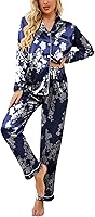 Vista 1 de Ekouaer Conjunto de pijama de satén largo clásico de verano para mujer
