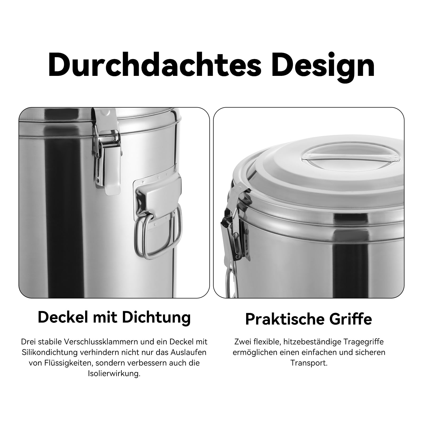Recipiente térmico, Cubo Aislado de Acero Inoxidable de 30 litros, Recipiente para Sopa con Tapa y Asas, Transporte de Sopa Aislado para comedores Escolares, hoteles, restaurantes