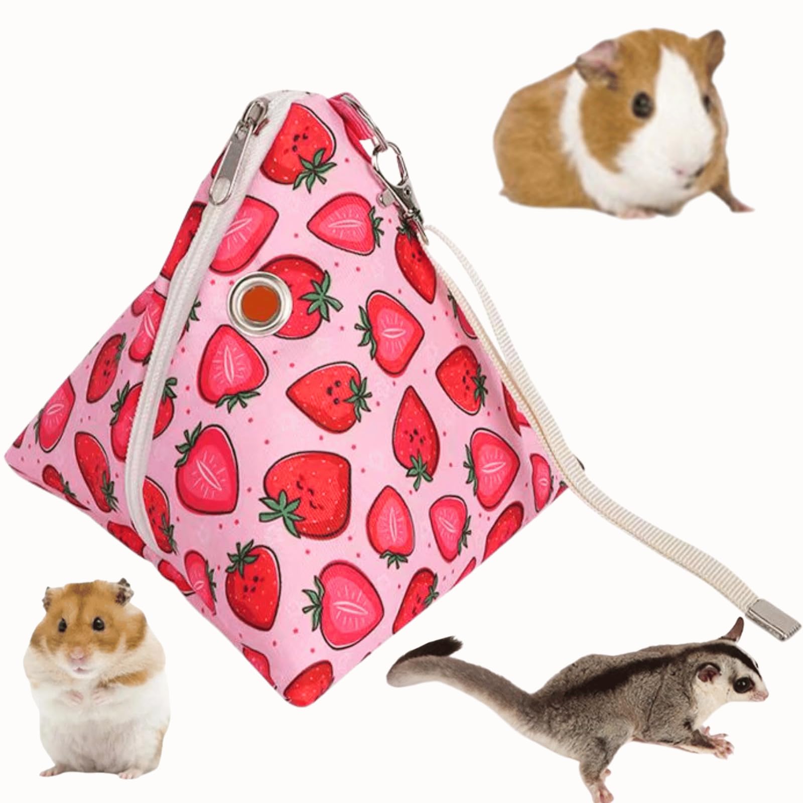 Sugar Glider Bonding Pouch Small Pet Carrier Triangle Bag Sling with Zipper Design Critter Cuddler for Gliders Ferret Rat Hedgehog Hamster (Pink A)