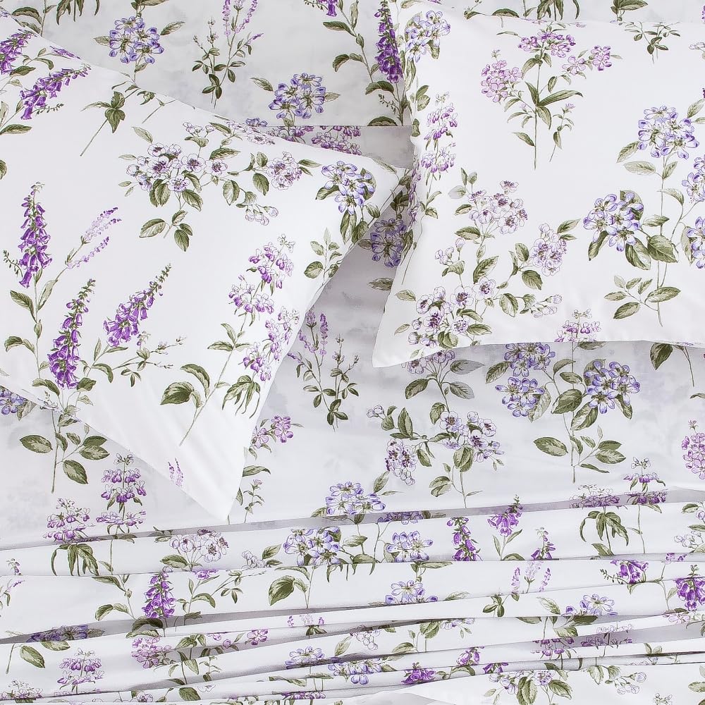 DAUAOTO Set di lenzuola in 100% cotone, per letto singolo, con materasso fino a 35,6 cm di profondità, biancheria da letto con motivo floreale viola in velluto, lavanda provenzale
