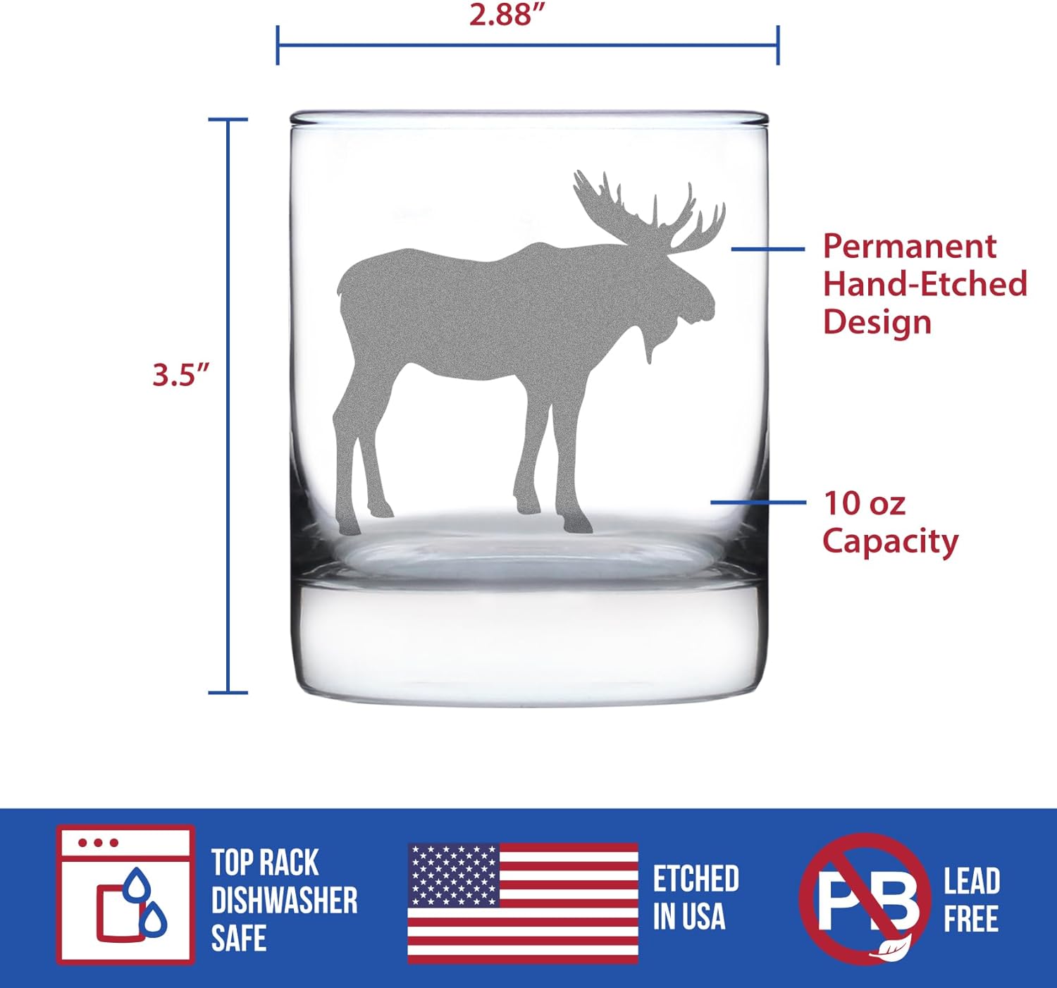 Custom Moose Personalized Whiskey Rocks Glass - Cabin Themed Gifts or Rustic Decor for Men and Women - Fun Whisky Drinking Tumbler - 10 oz