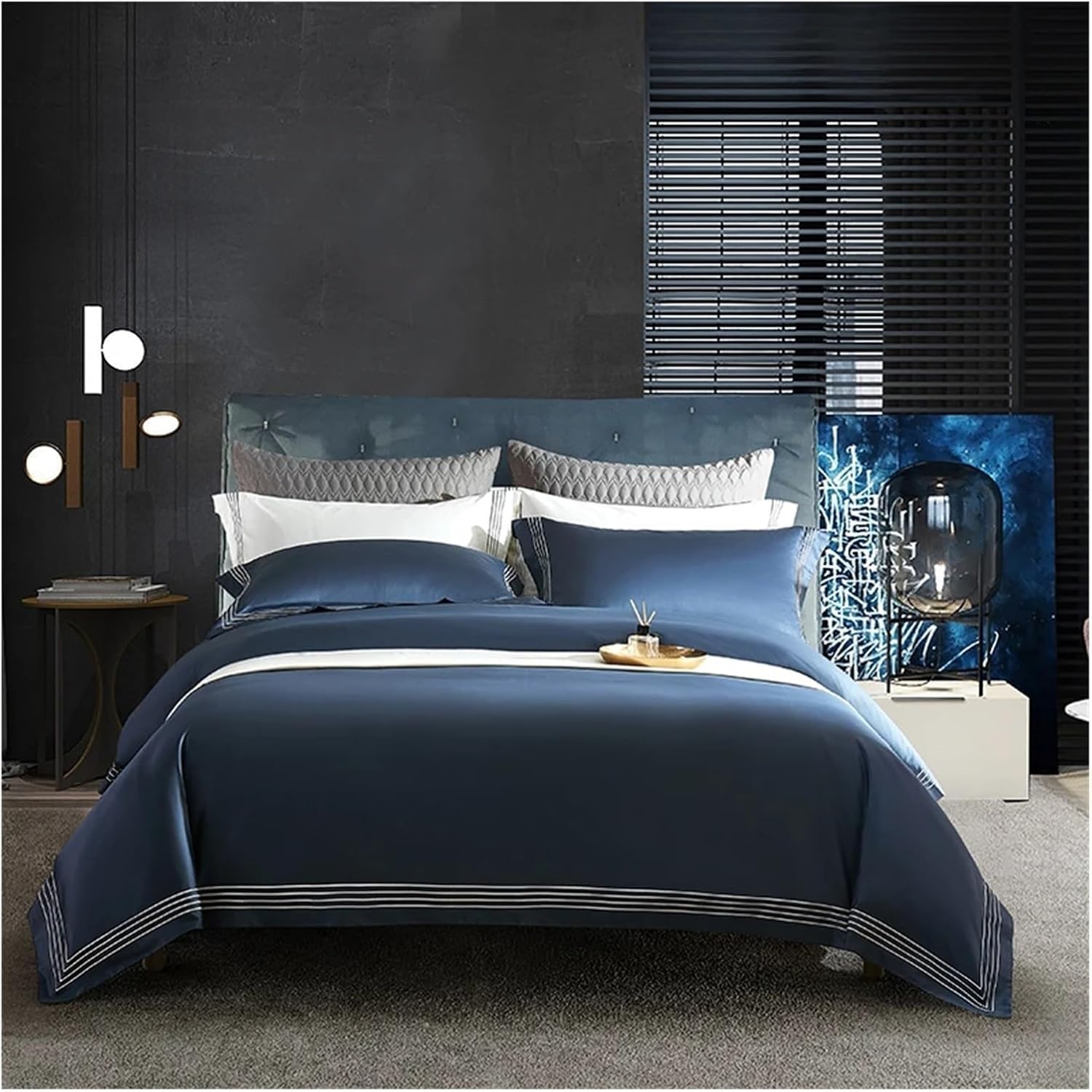Zestaw pościeli z 4 nićmi, haftowany 1000Tc egipska bawełna, 1 poszwa na kołdrę, 1 prześcieradło z gumką, 2 poszewki na poduszki, duży rozmiar, zestaw 4-częściowy (4# - King Size 4 szt.)