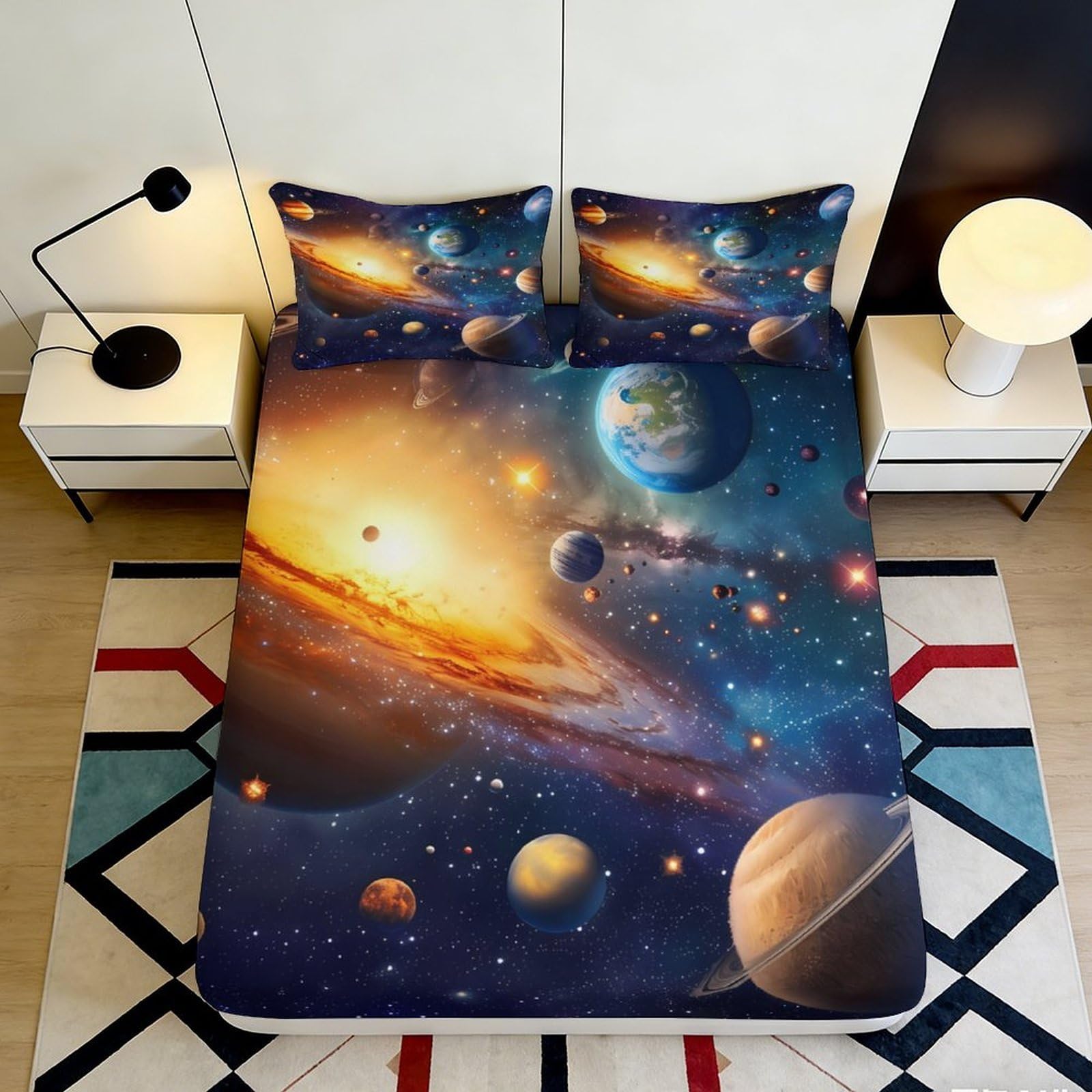 Kzqnxhjprl Style-5 3D Printed Galaxy Starry Sky Fitted Sheet Microfiber Soft Cosmic Nebula Mattress Cover Bedroom Decor Washable 90X200x25cm