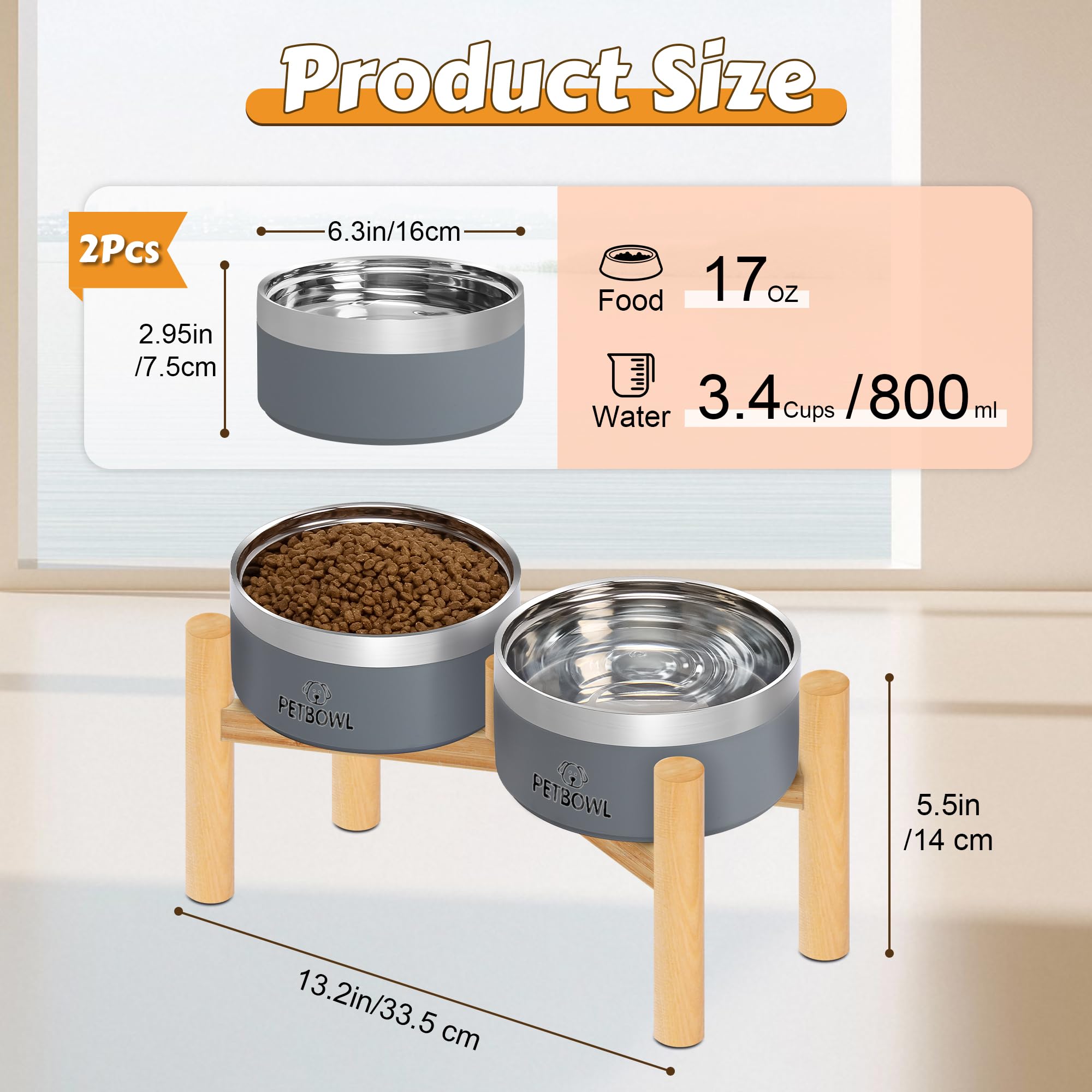 Set di ciotole per cani in acciaio inox con supporto