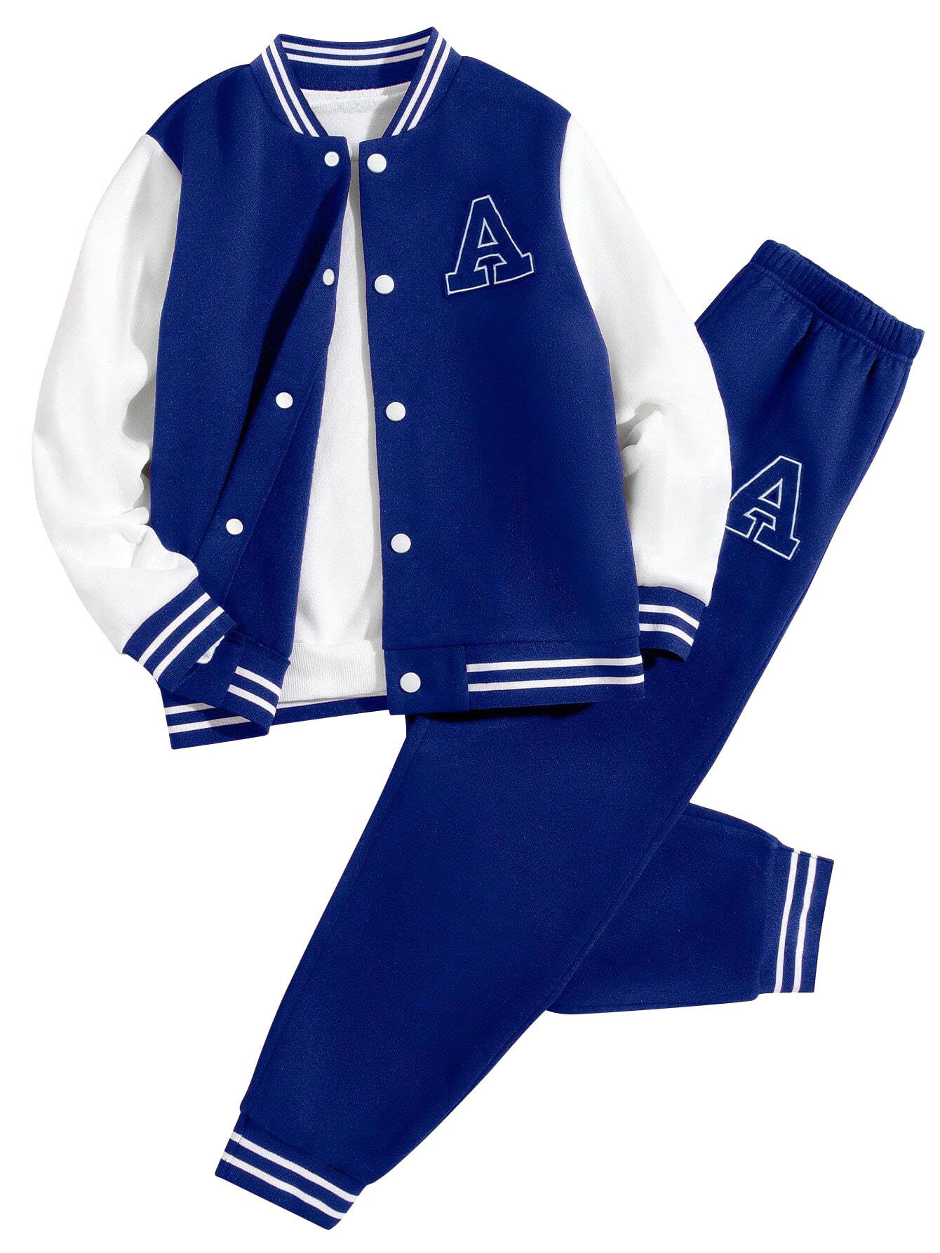 Cakaner Boys Color Block Button Down Shirt and Jogger Pants Button Up Sweatsuits Sets (Size: 5-12T)