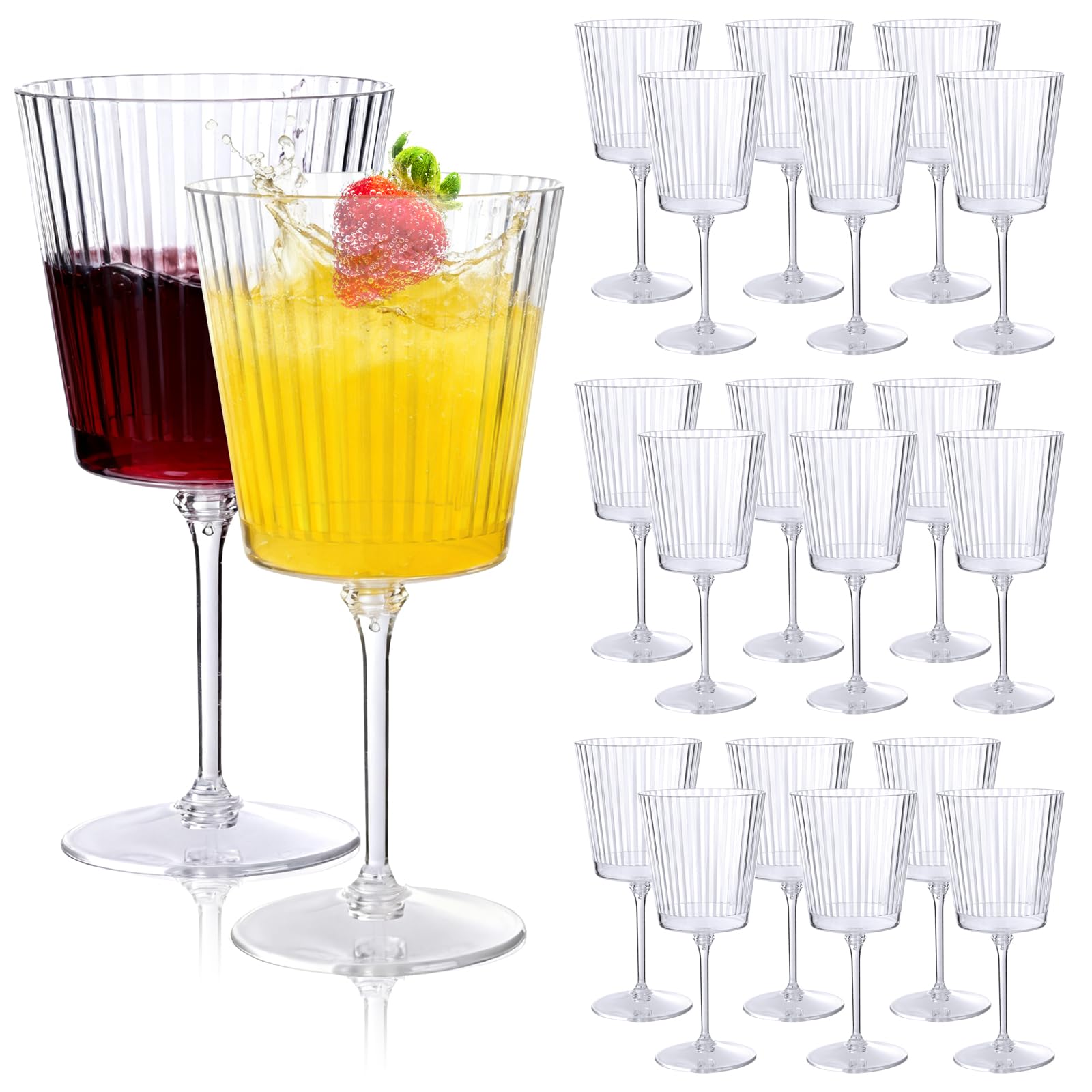 LIYH 20 Pcs Plastic Ribbed Wine Glasses 13 5 Oz Plastic Goblets Vintage Style Ribbed Drinking Glasses for