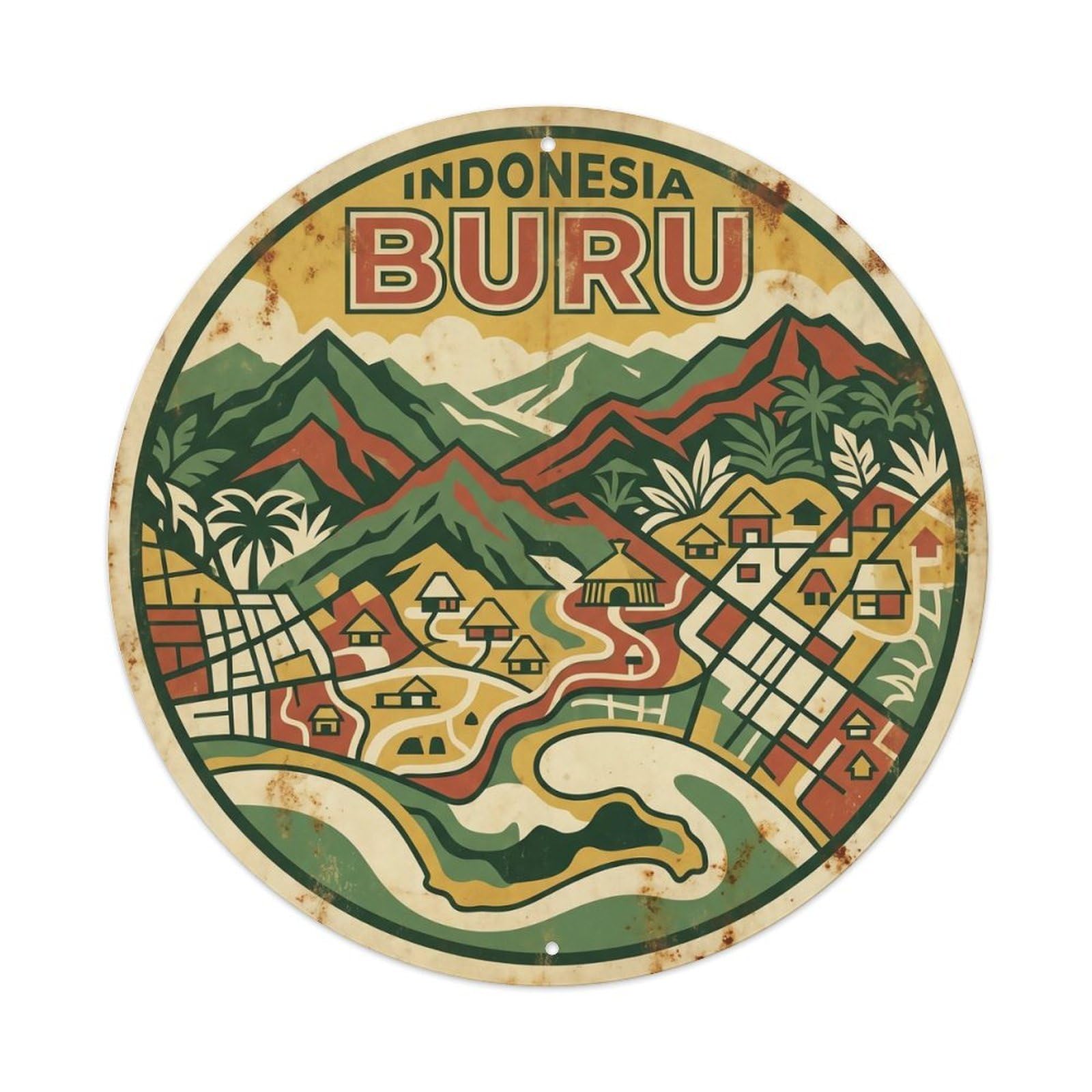 Odgynaw 8X8inch(20X20cm) Indonesia Buru Island Tropical Coastal Journey Metal Tin Sign