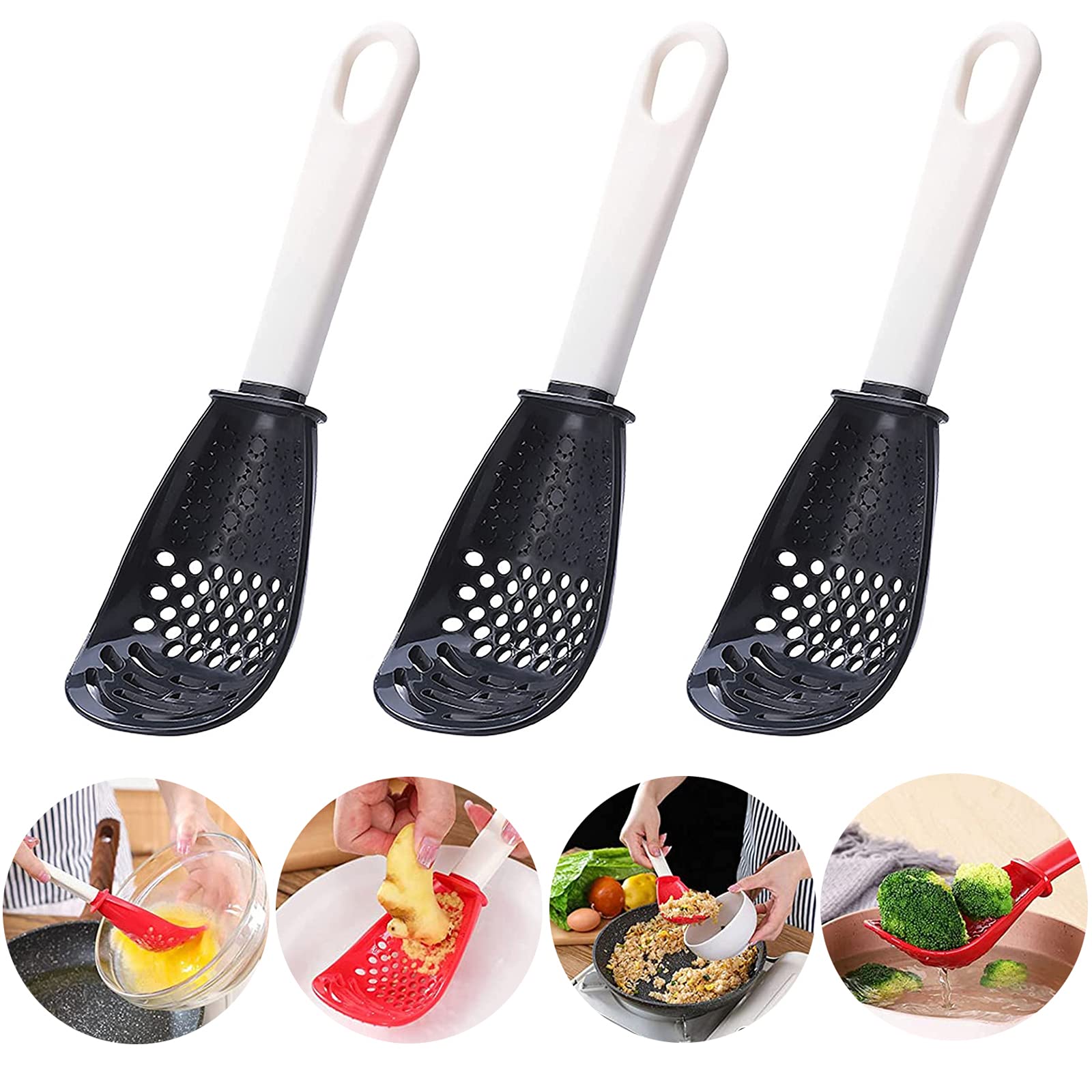 6in1 Multifunctional Kitchen Cooking Spoon- Kitchen Gadgets Strainers for egg yolk Separator- Grater Masher- Colander Skimmer Scoop- for Mashing,