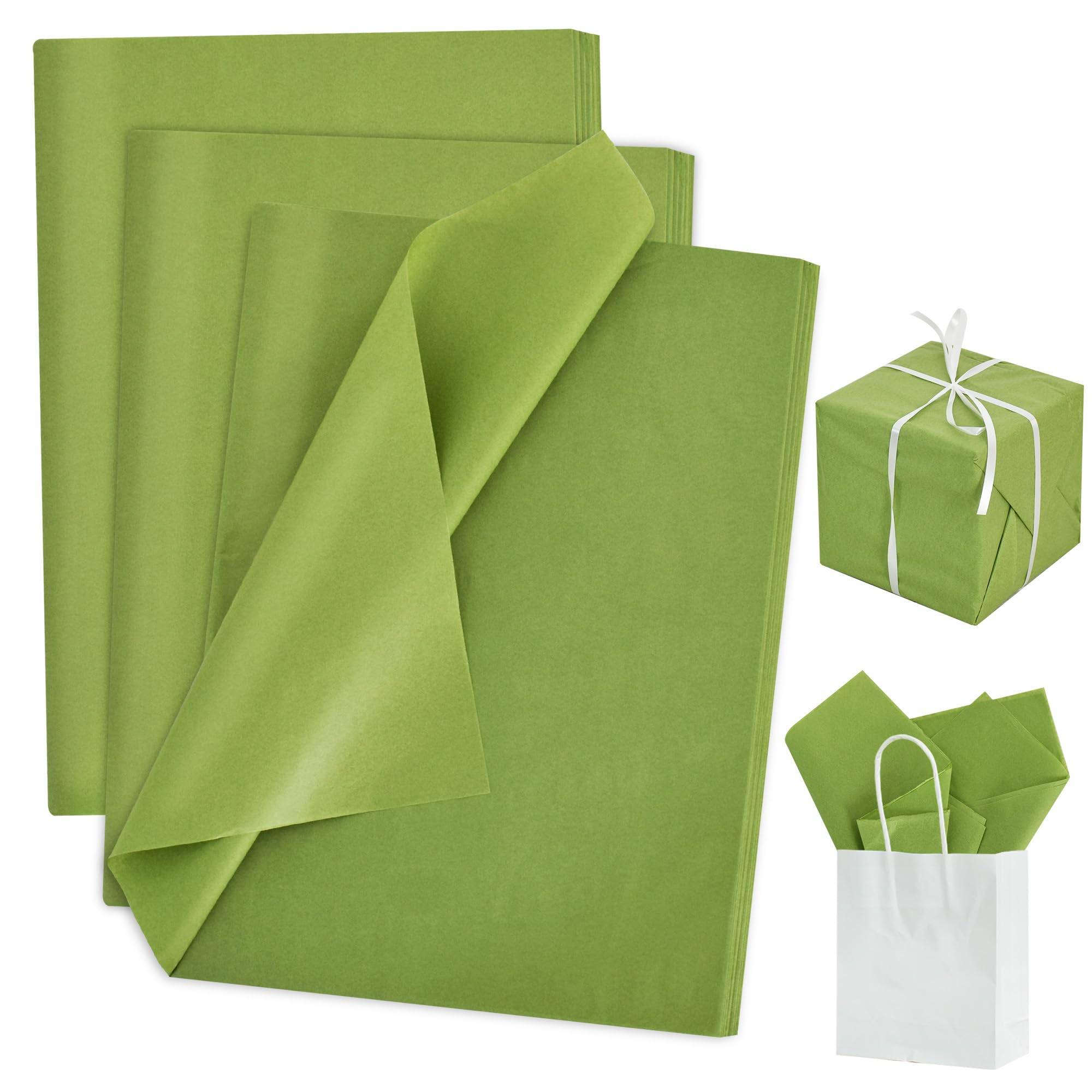 BEISHIDA 100 hojas de papel de seda verde oliva para envolver regalos, bolsas de regalo de 14 x 20 pulgadas, para cumpleaños, bodas, graduaciones, manualidades, flores navideñas