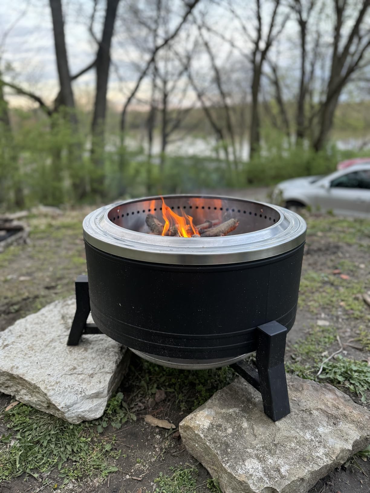22 inch Smokeless Wood Firepit Outdoor, Black