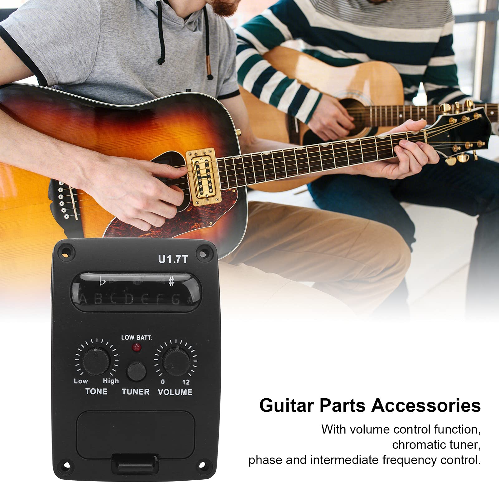 Naroote Pickup per Ukulele Robusto Pickup per Chitarra Hawaii in Metallo con Funzione Accordatore per Chitarristi Acustici Materiale: Metallo e Plastica (BLACK)