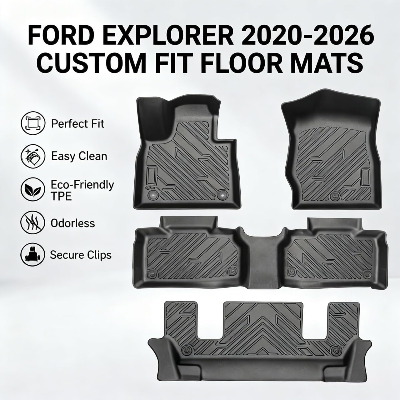 AutoPals Floor Mats Compatible with 2020-2025 2026 Ford Explorer 6 Seats, Cargo Mat Trunk Mat Cargo Liner All Weather Back Seat Cover for Explorer Accessories (Floor Mats+Trunk Mat with Backrest Mat) - Image 5