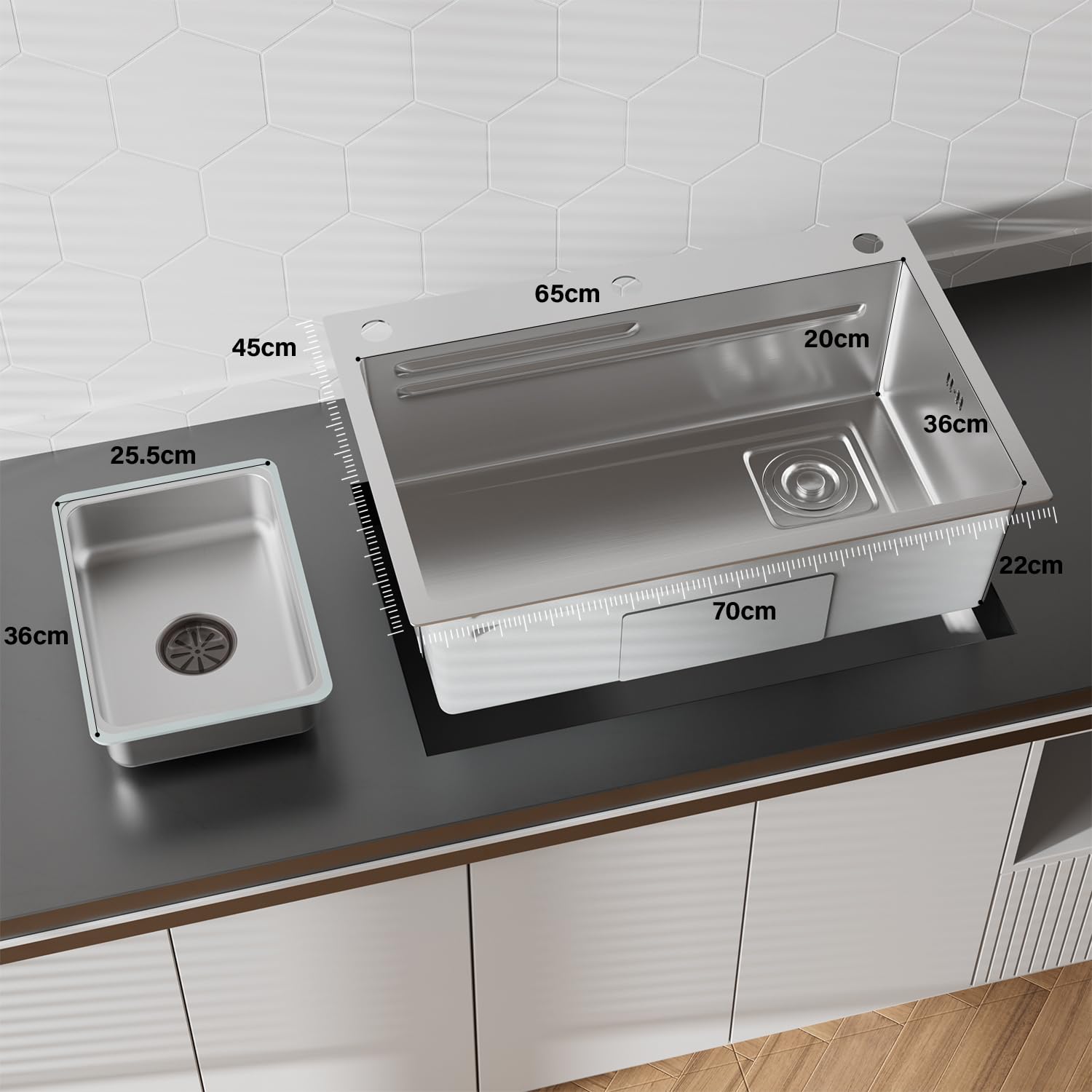 Fregadero Cocina 70 x 45 cm,STANEW Fregadero Acero Inoxidable, Fregadero de Repuesto y Tabla de Cortar y Lavadora de Copas de Alta Presión y Dispensador de Jabón