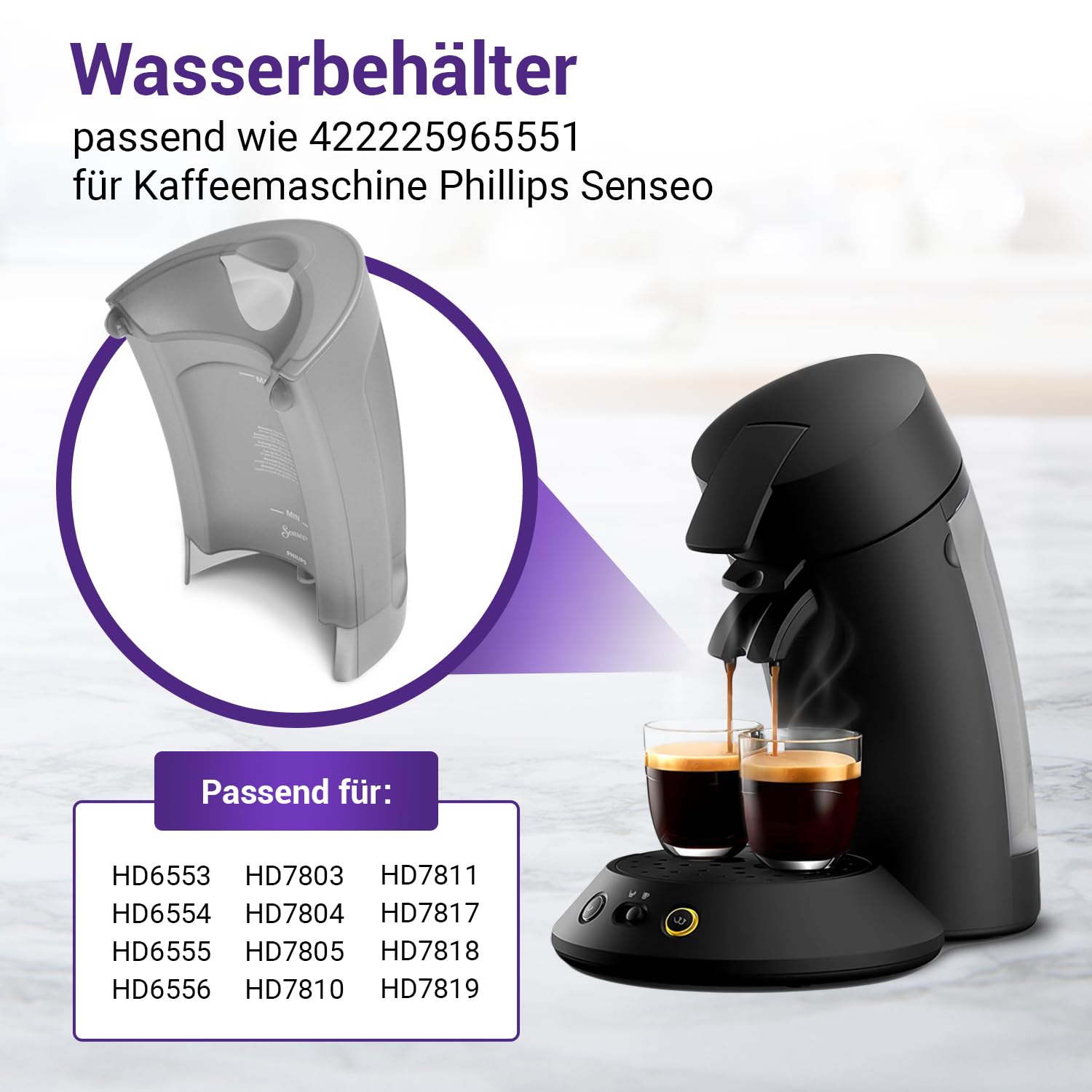 Viоks.pro Wassertank 1,2L Kaffeemaschine Ersatz für Senseo 422225965551 | Tank, XL Groß, für Рhilips Senseo HD7810 HD6553