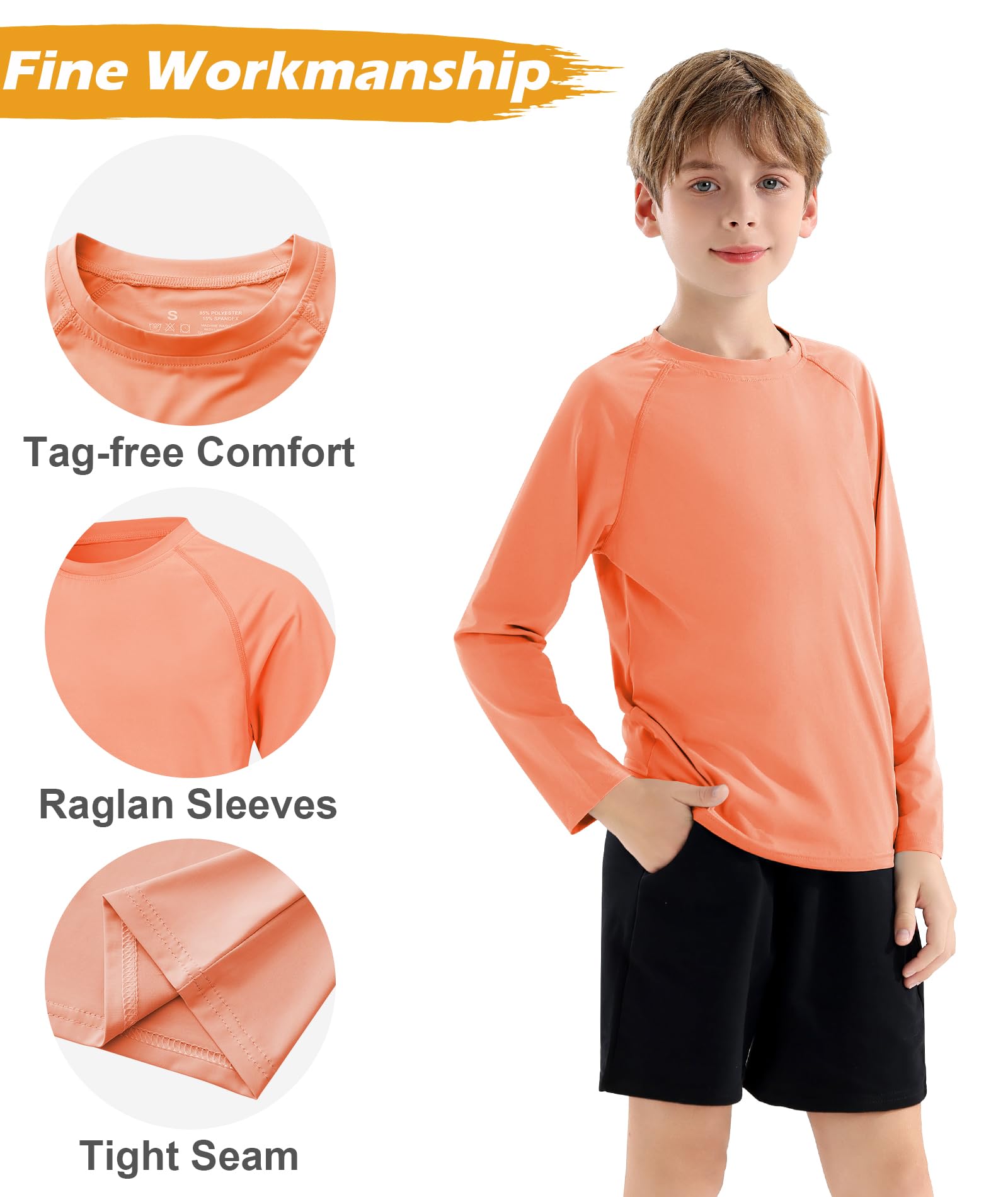 Rashguard pour Garçons -3 Pièces Maillot de Bain à Manche Longue Anti-UV, UPF50+ Costumes de Bain pour Enfants à Séchage Rapide