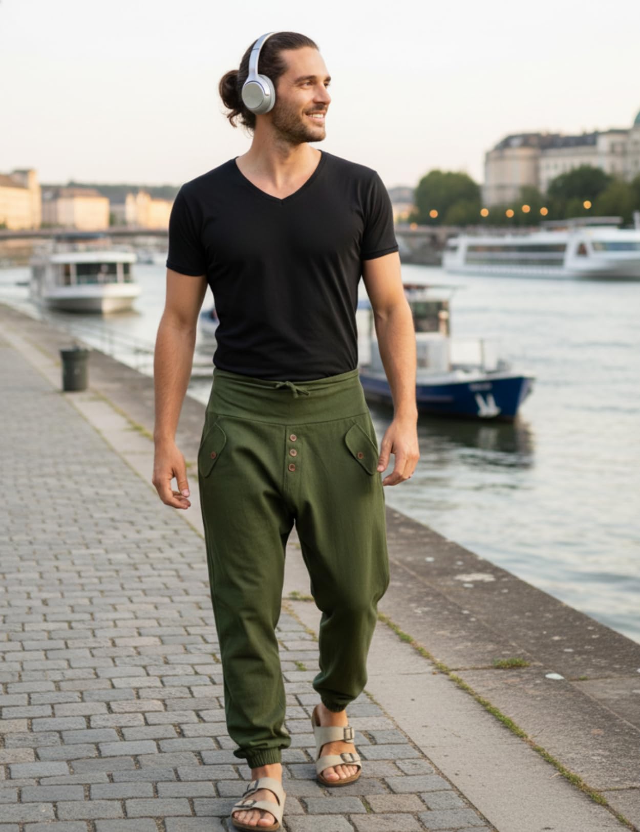 PANASIAM Yogi Pants Mujer & Hombre | Pantalones Aladino cómodos de algodón – Estilo Harem Ancho y Ligero | Ajuste cordón Delantero y Cintura elástica Trasera | Pantalón de Verano