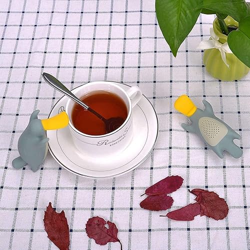 Miniatura 9 de Besego - 2 infusores de té de silicona, con cucharita de acero inoxidable, bonito filtro de té para los amantes del té, elefante, Gris