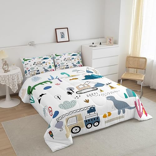 Vista 69 de Juego de ropa de cama de tractor tamaño matrimonial, juego de edredón de camión de equipo, edredón de plumón de excavadora de construcción, juego