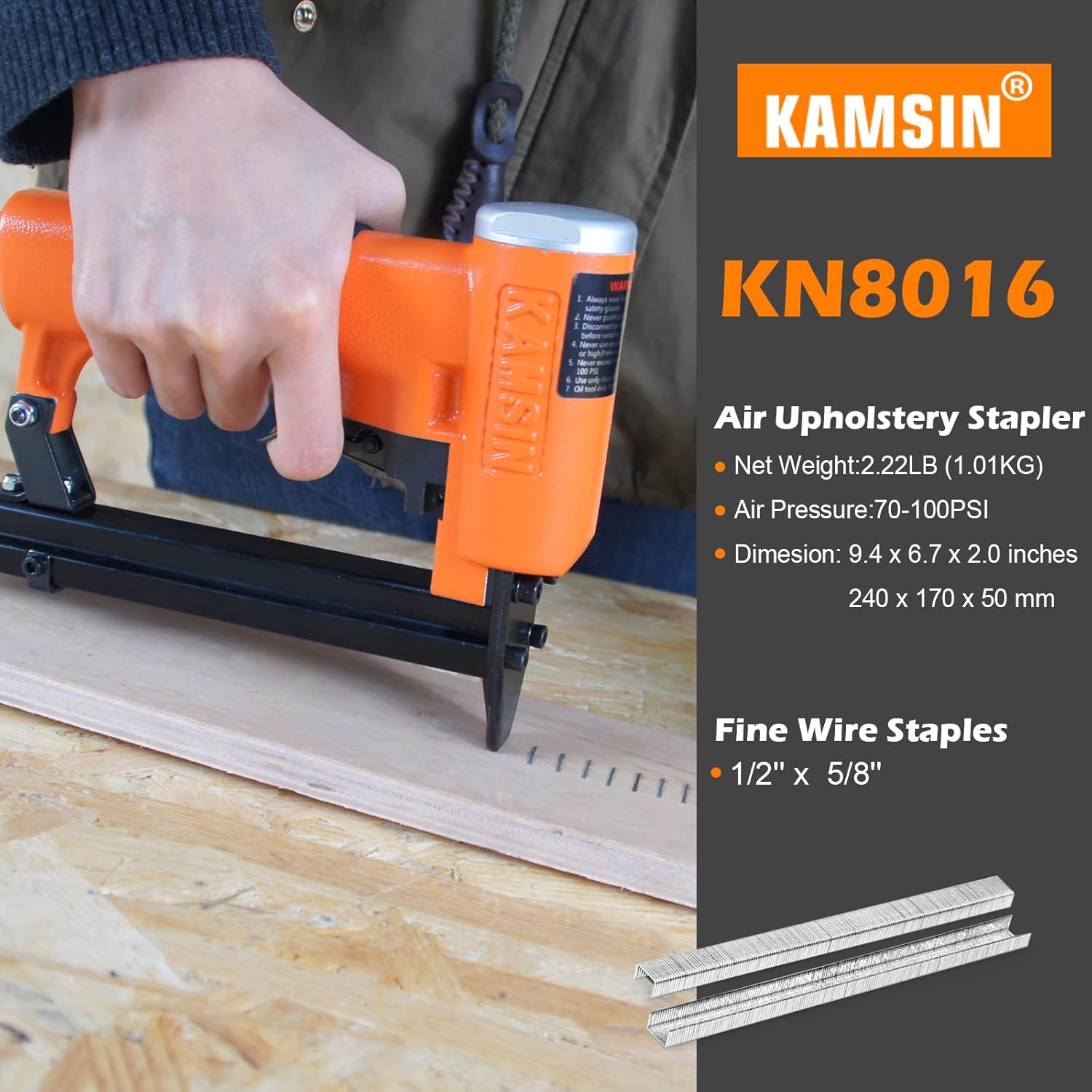 Kamsin KN8016&8016K Couple 21 Gauge 1/2-Inch Crown for 1/4-Inch to 5/8-Inch Staples Industrial Pneumatic Upholstery Fine Wire Stapler