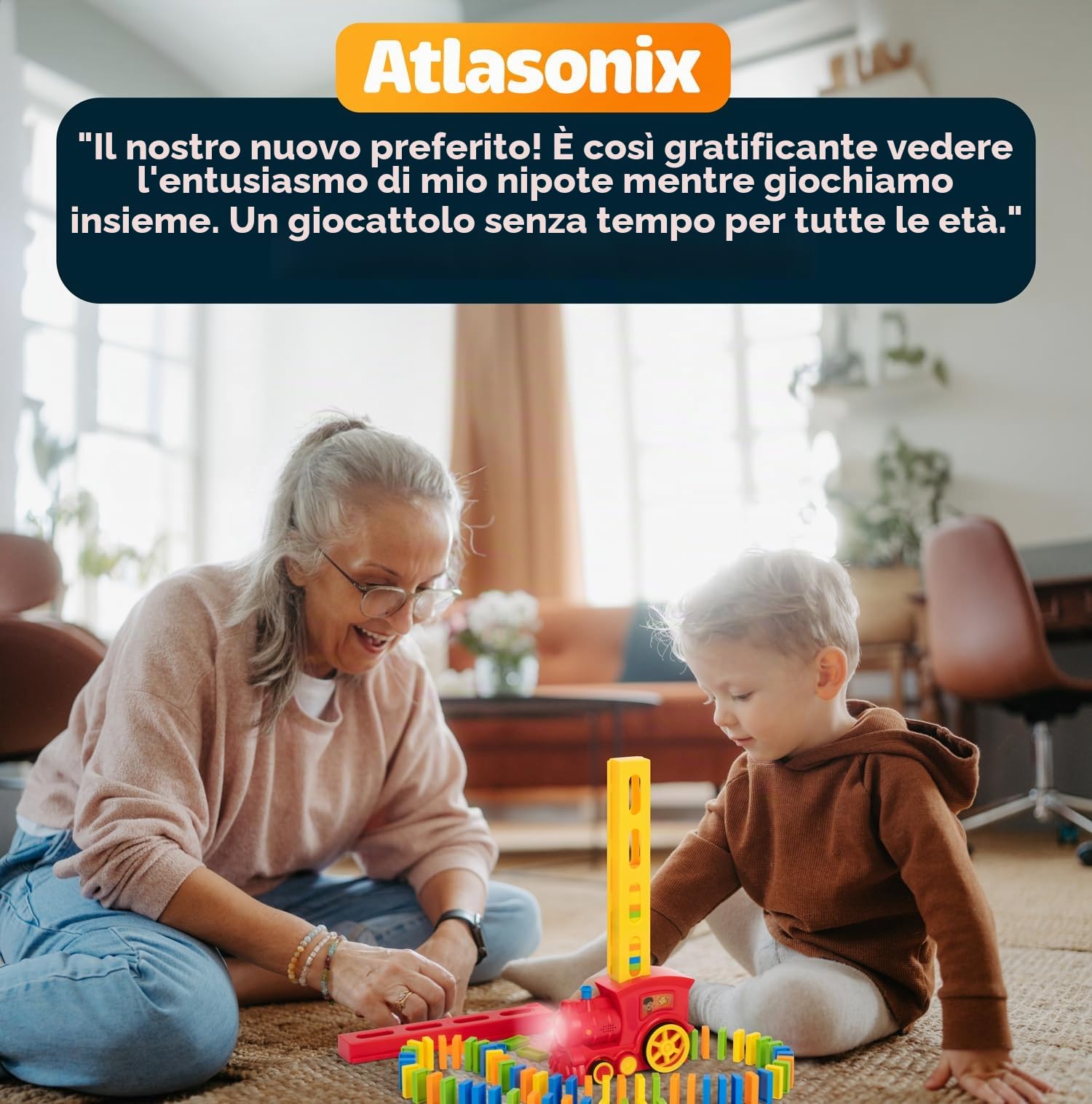 Atlasonix Domino Train Set da 160 pezzi per domino per bambini, prepara automaticamente la tua esperienza di rally per ragazzi e ragazze dai 3 agli 8 anni, rosso