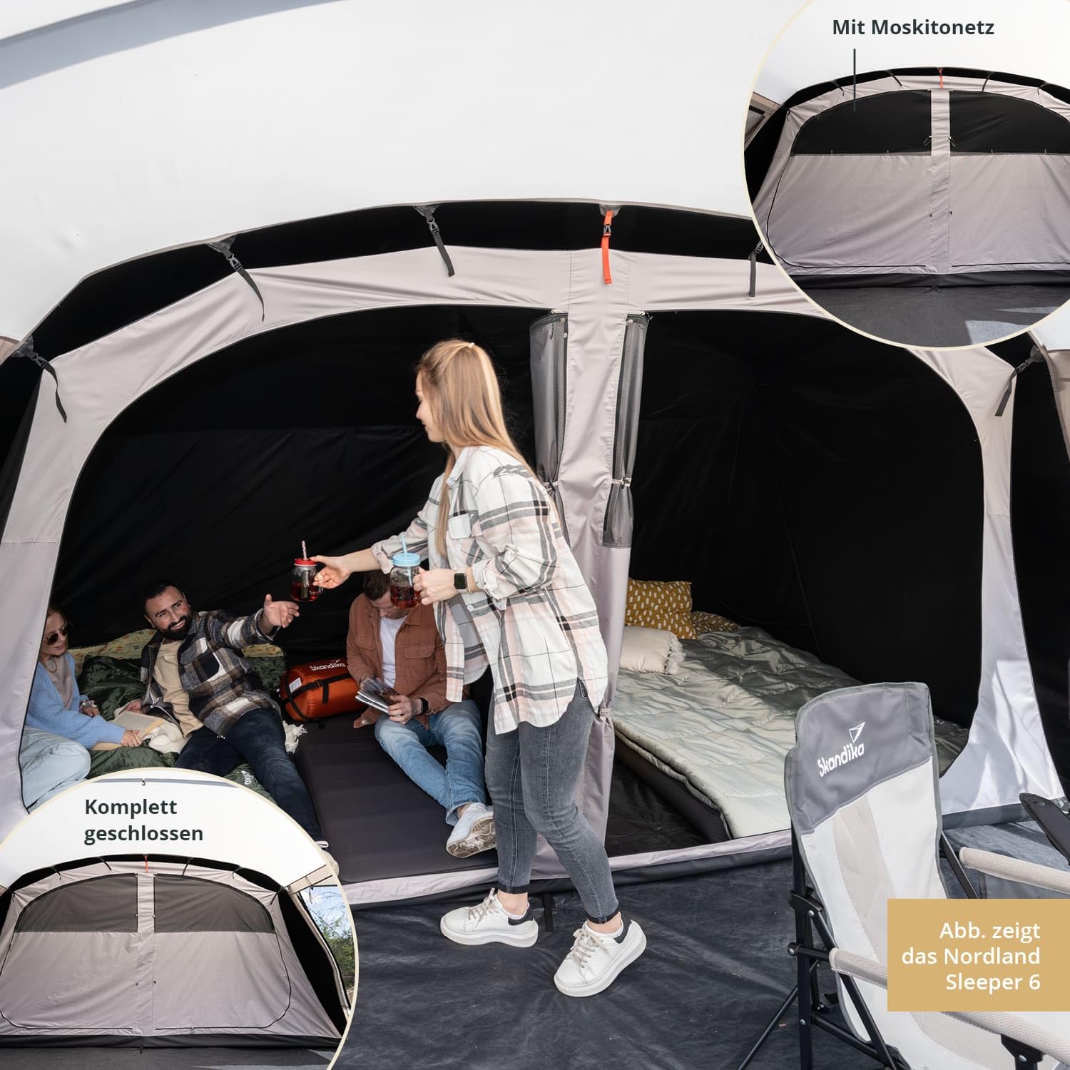 Skandika Nordland - con/sin Sleeper Technology - 4 Personas - Tienda campaña Familiar - túnel - mosquiteras- 2 Metros