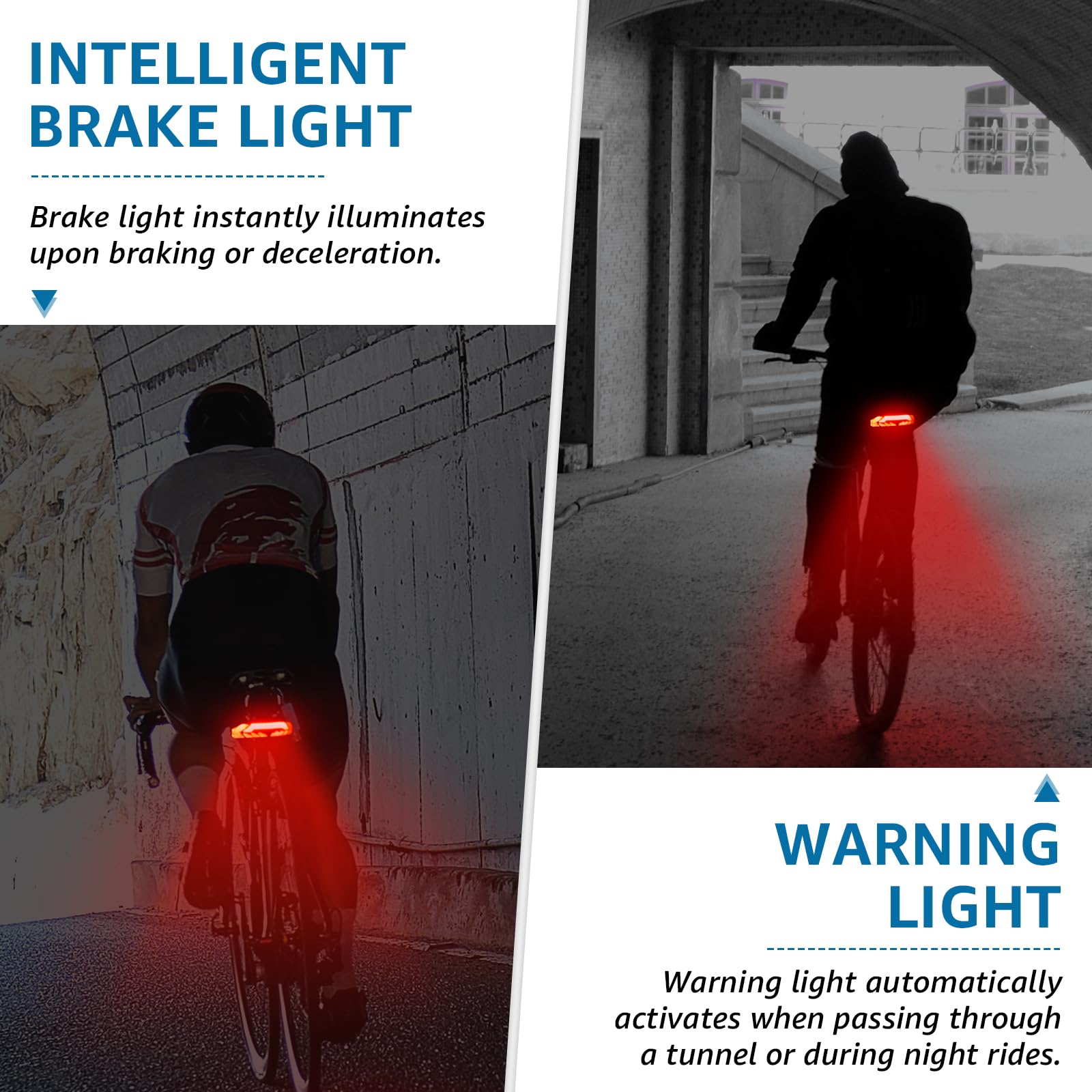 USUPERINK Luz trasera para bicicleta con intermitentes y luz de freno, control remoto inalámbrico, luz trasera de bicicleta recargable por USB, luz de advertencia de seguridad con función antirrobo
