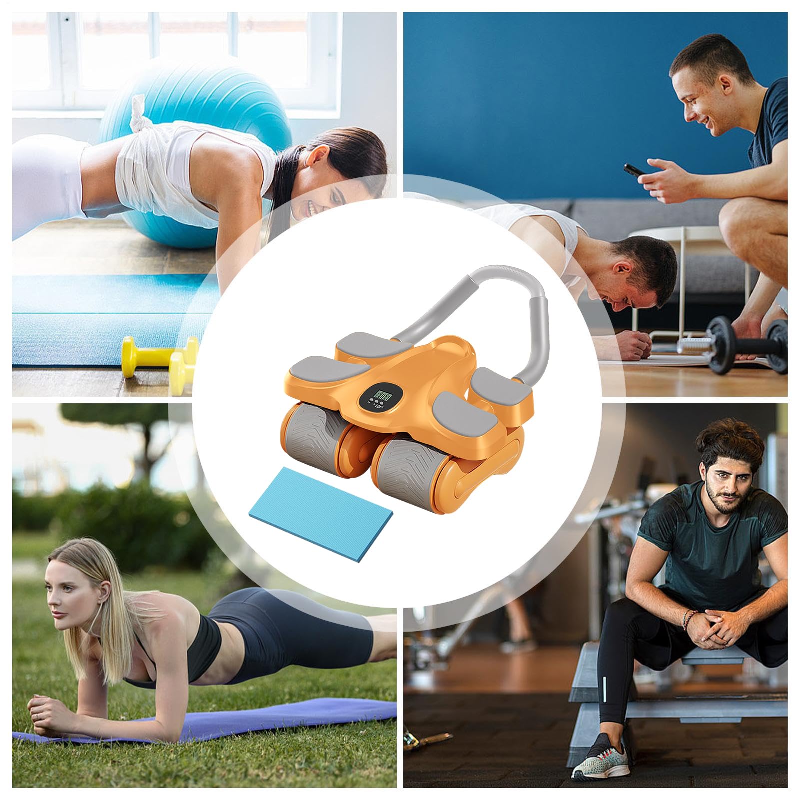 Ab Roller Attrezzo con Rimbalzo Automatico e Ginocchiera | Attrezzo per Addominali Rullo per Esercizi per Allenamento Fitness e Potenziamento Muscolare a Casa in Ufficio o