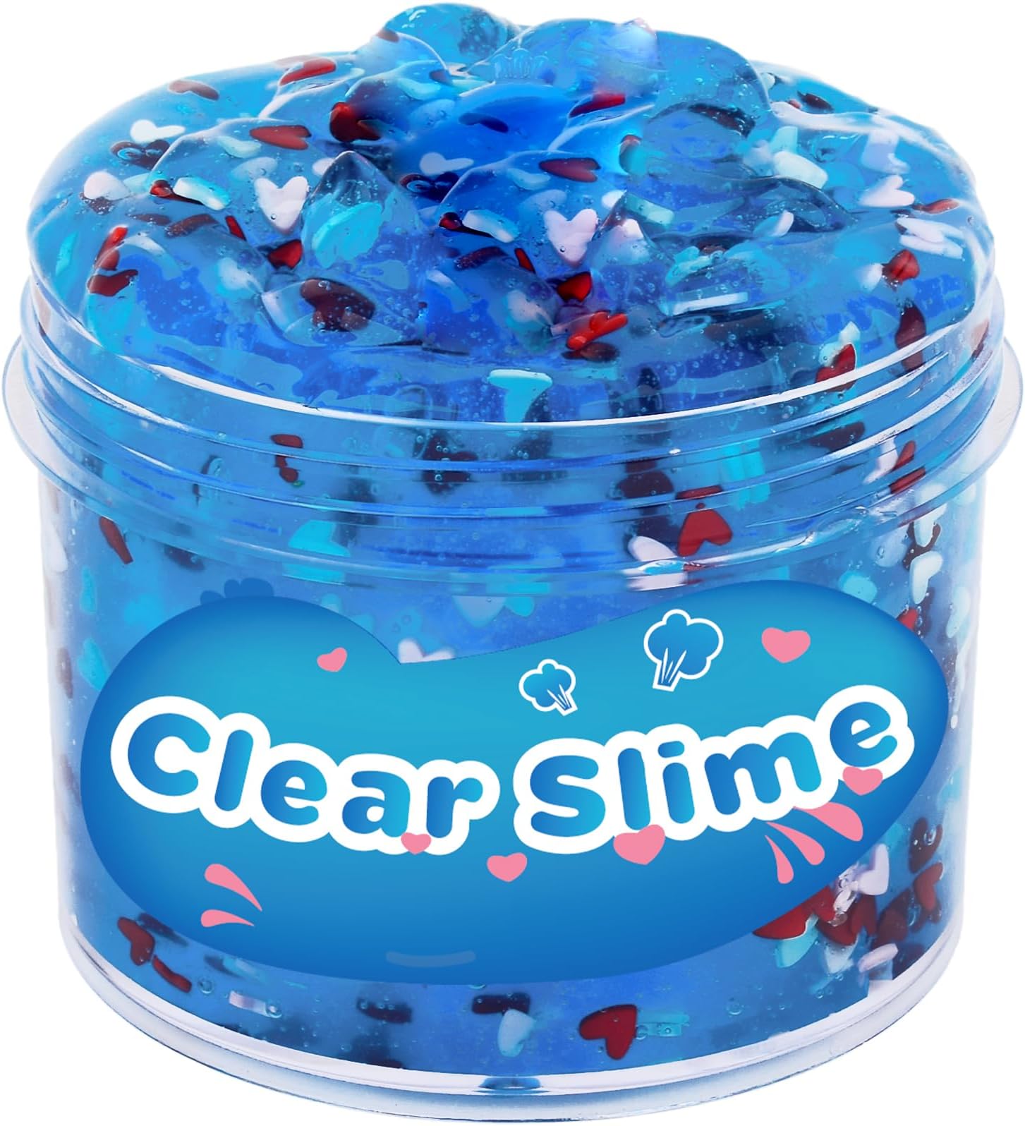 Blue Clear Slime Pink Heart Add Ins, Scented Crystal Water Jelly Slime Stretchy Soft Putty, Big Slime Stress Relief Toy for Girls Boys Gifts Kids Birthday Party Favors 7OZ 200ML