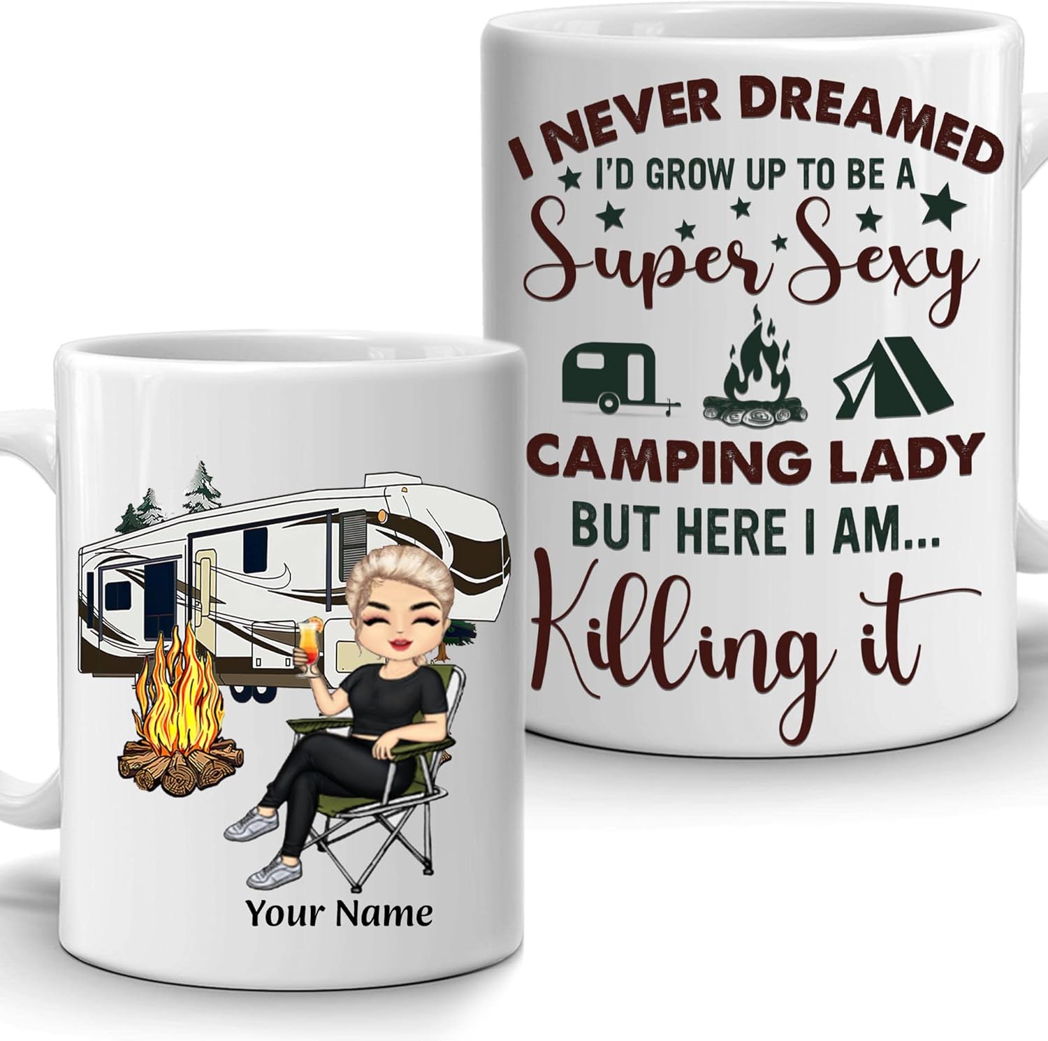 Personalized I Never Dreamed I'd Grow Up To Be A Super Sexy Camping Lady Cup,Camping Gift For Woman Best Friend Bff Bestie,Birthday Gift For Woman Camping Lover on Birthday Christmas,Camping Tumbler