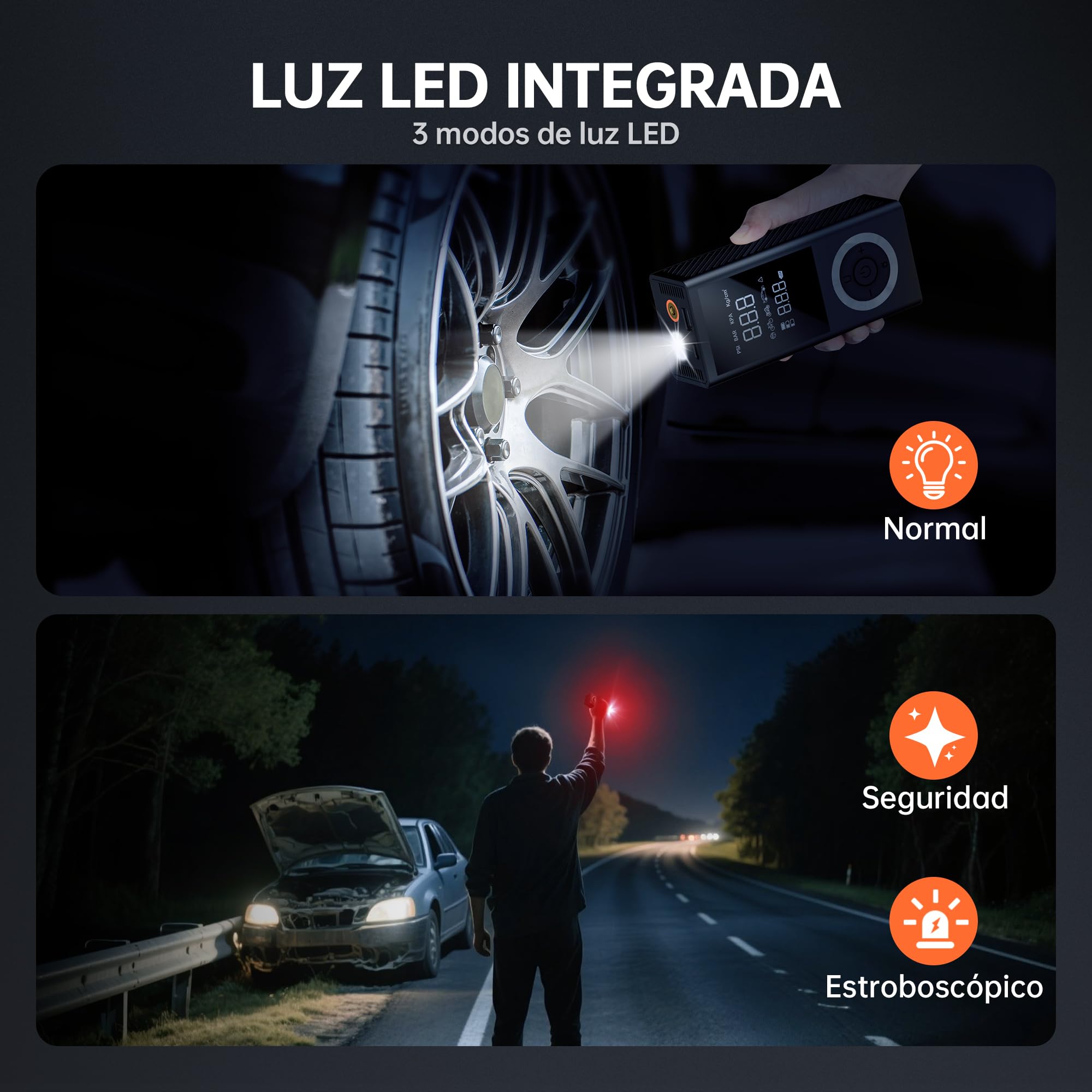 Inflador de Neumáticos 150 PSI – Compresor de Aire Portátil e Inalámbrico con Pantalla Digital, Luz LED, Apagado Automático y Batería Recargable 10000 mAh para Coche, Moto y Bicicleta
