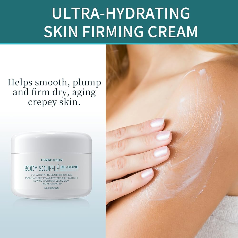 COSMOO Be Gone Body Souffle, Ultra Hydrating Crepe Skin Firming Cream for Neck, Arms & Legs, 3 Ounce